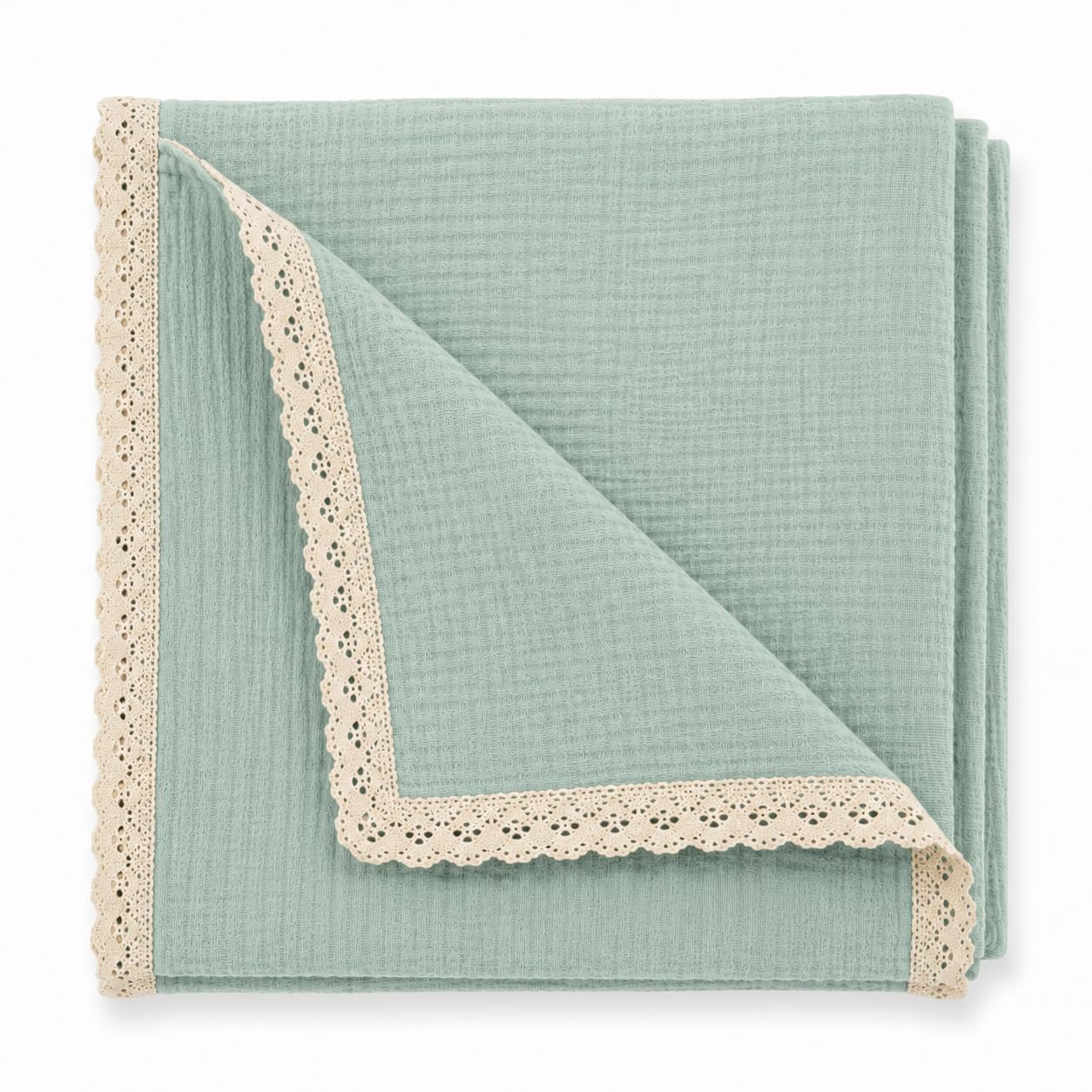 Muslin Baby Swaddle Blanket 100% Cotton – Large 47''x39'' Ultra Soft Breathable Lightweight Newborn Wrap, Quick-Dry Infant Receiving Blanket (Moonlit Mint) (Lace Trim Border)-image-32