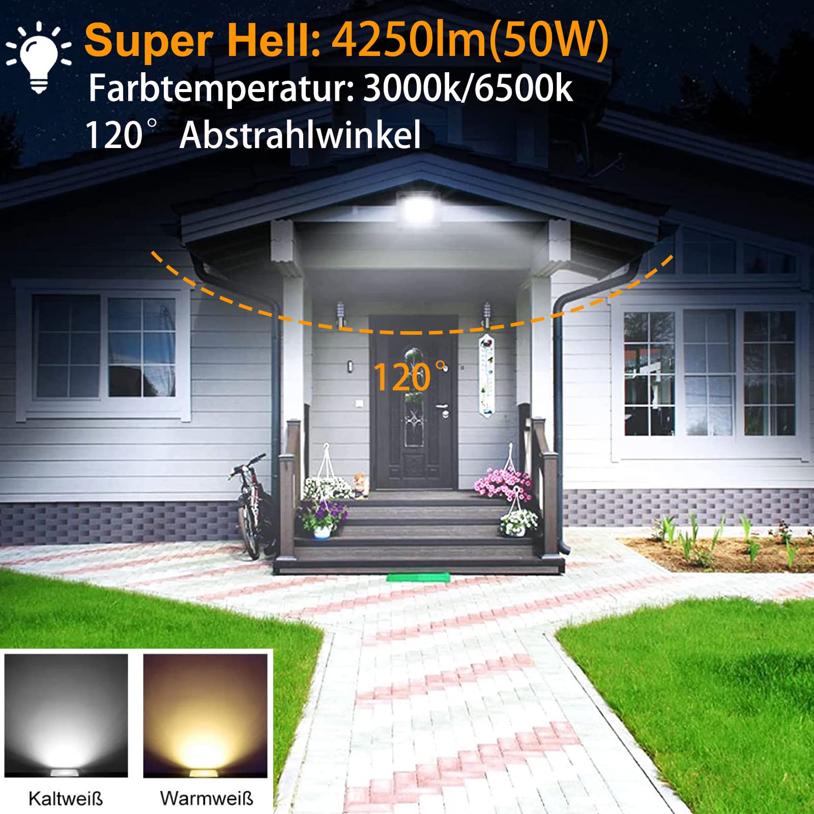 Projecteur Exterieur led 50W Spot led Extérieur avec prise mâle IP66 Etanche Eclairage de Sécurité avec 3m câble, Super lumineux Lumières d'inondation pour Jardin Patio Garage, Blanc chaud 3000K
