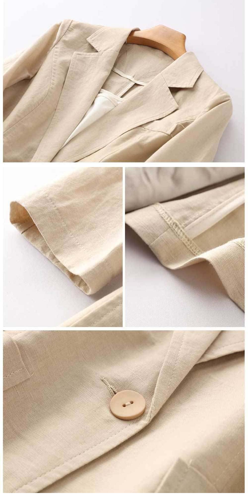 Blazer Donna, Giacca Blazer Chic A Maniche Corte Bolero in Lino di Cotone Giacche Estive Leggere Risvolti con Tacca Giacca da Ufficio Attillata Tascabile Abiti Cardigan per Ragazze Signore
