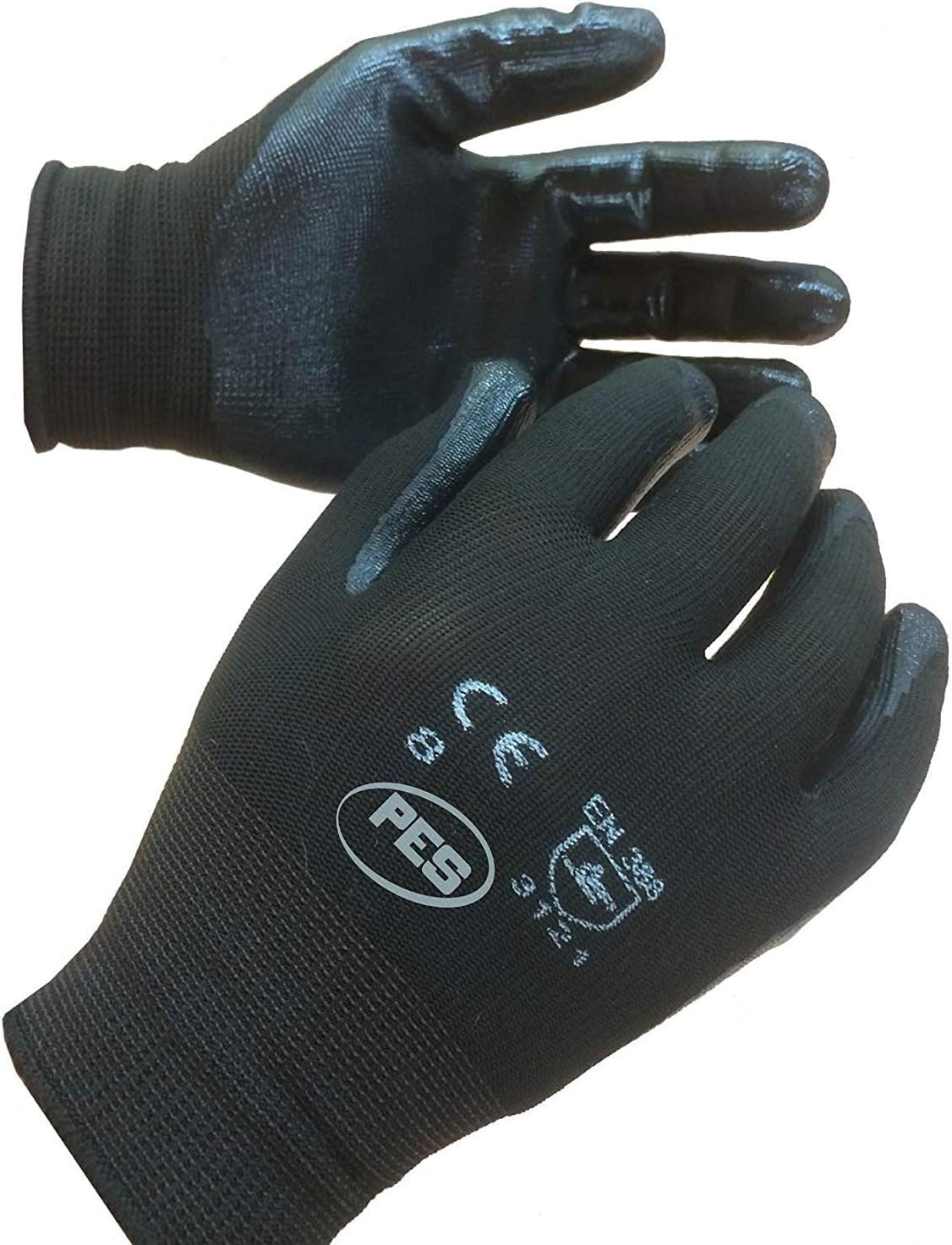 12 Pairs Of Nitrile Coated Nylon Work Gloves Size 9 EU