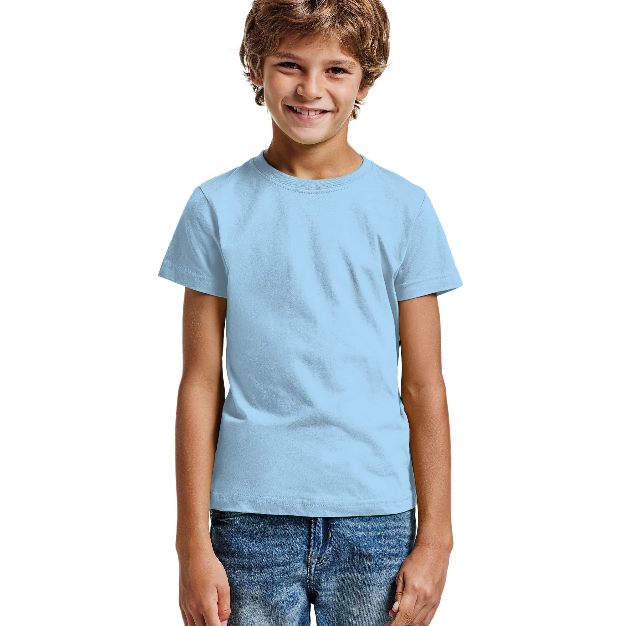 KINKIES Camiseta de Colores Manga Corta 100% Algodón para niños - Camiseta comodín de Calidad con 165 g/m, cómoda, Suave, Lisa y Elegante