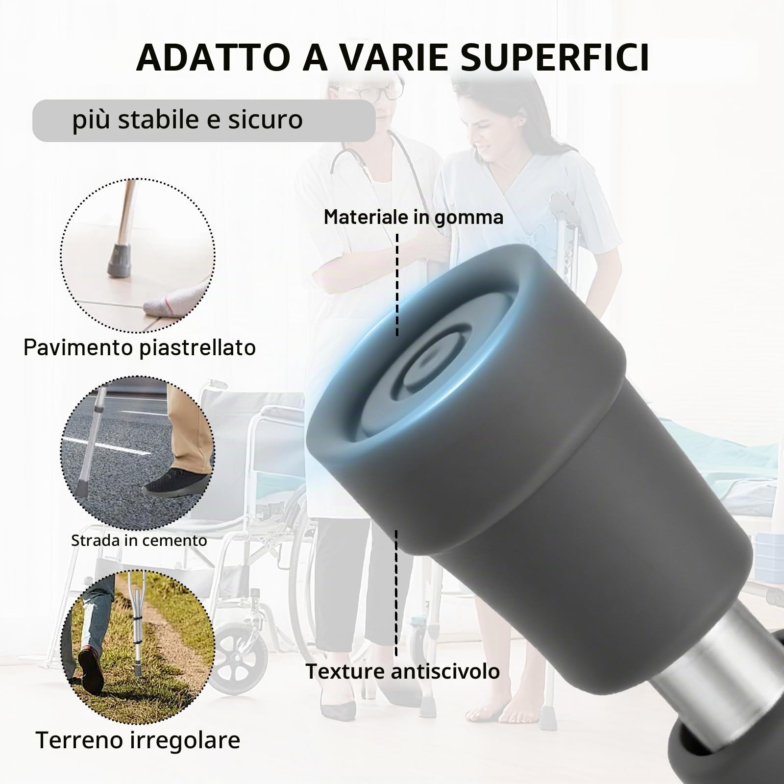 Stampelle Ascellari, Ortopediche Regolabili, Supporti per Avambraccio, Portata 150 KG, Stampelle in Alluminio Pieghevole con Poggia Avambraccio e Poggia Mano Morbidi, 1 Paio