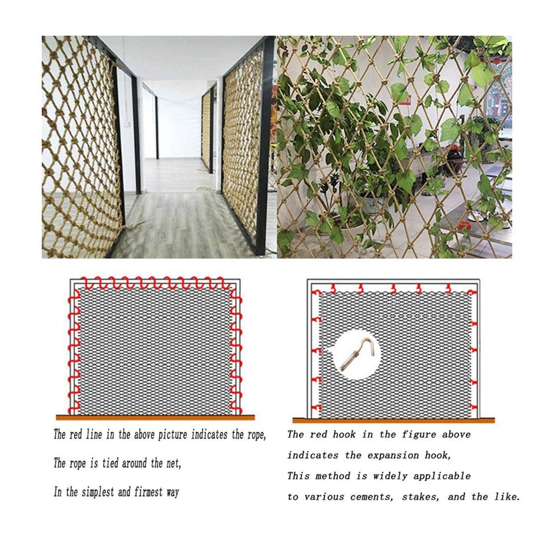 Red de Seguridad Niños, Red de Cuerda Cáñamo, Red de Escalada, Red Anticaída Escaleras Balcón, Red de Techo Partición Decoración Pared Foto, Red de Valla Jardín Protección Contra Obstáculos, 2x5m