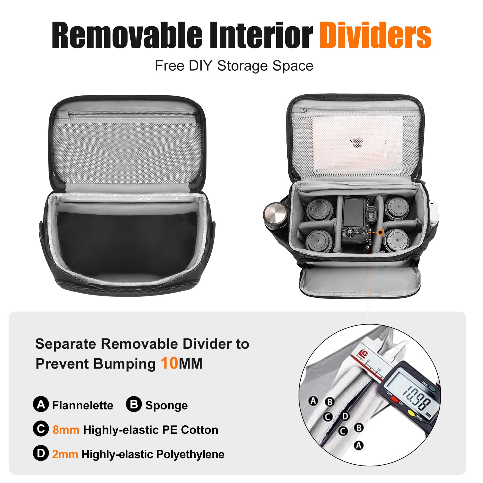 Cwatcun fotocamera borsa fotocamera SLR, borsa fotografica impermeabile per fotocamere reflex per Canon, Nikon, Sony, Fuji piccola DSLR/SLR e obiettivo, Nero, XL