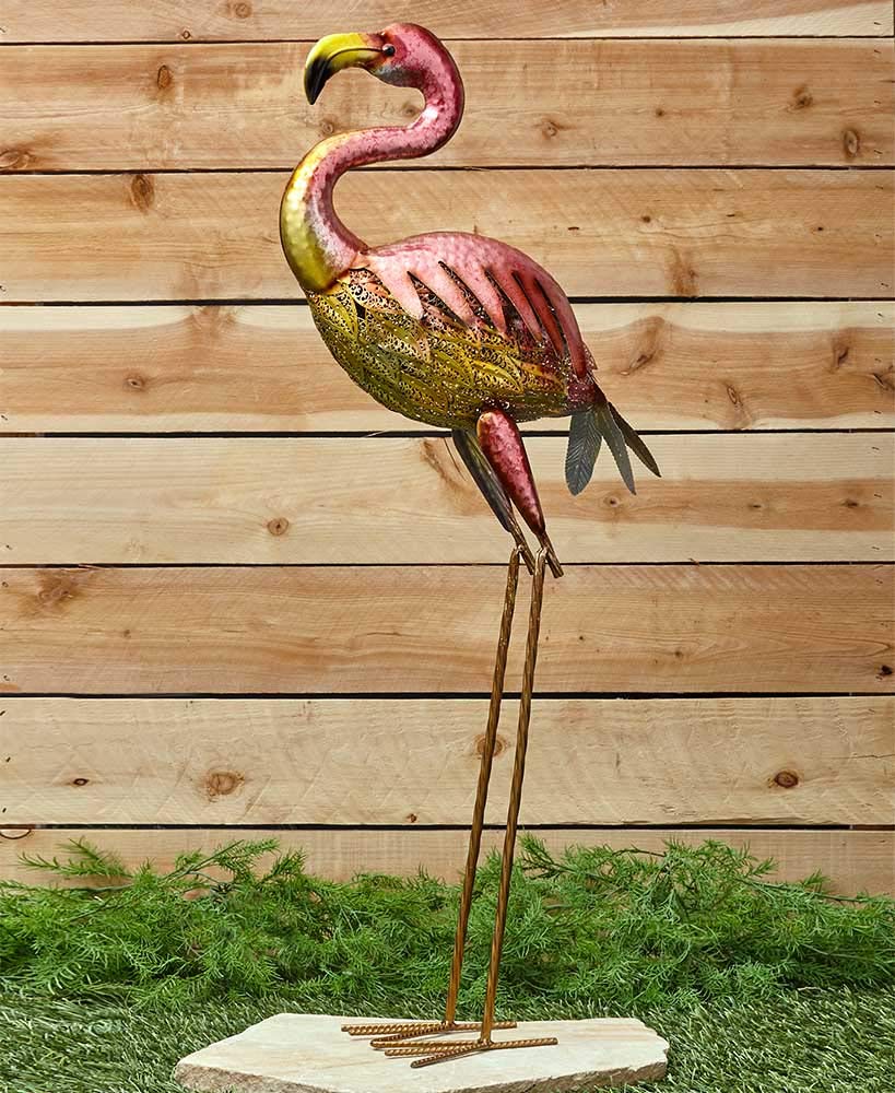 Metal Lawn Flamingo Statue With Jewel Accents Metallic Garden Ornament |  Desertcart Seychelles, image size:819x1000
