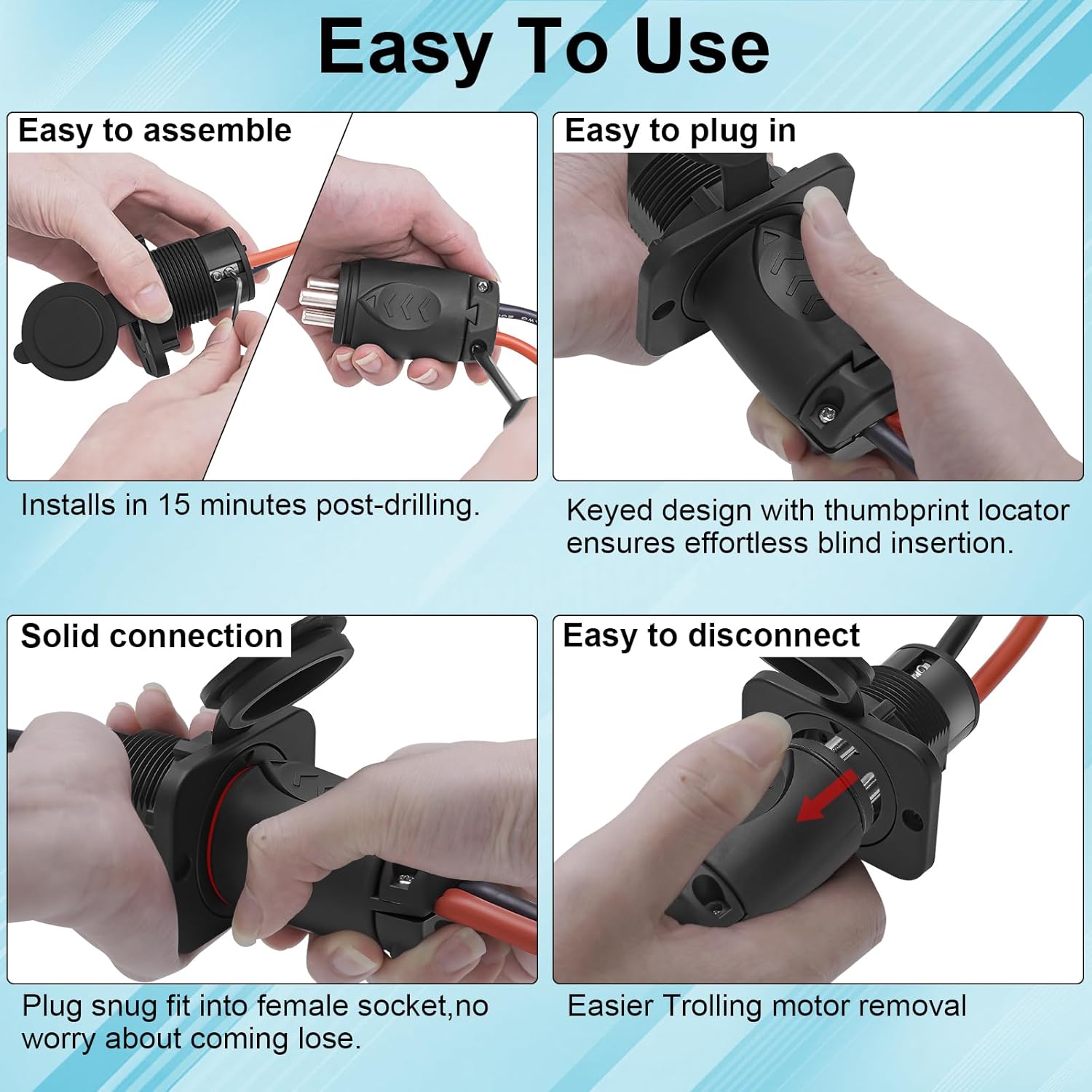 12VCPS3 70A Trolling Motor Plug & Receptacle for 2 or 3-Wire Configuration 12V, 24V, 12/24V, 24/36V, 36V or 48V Systems Black1