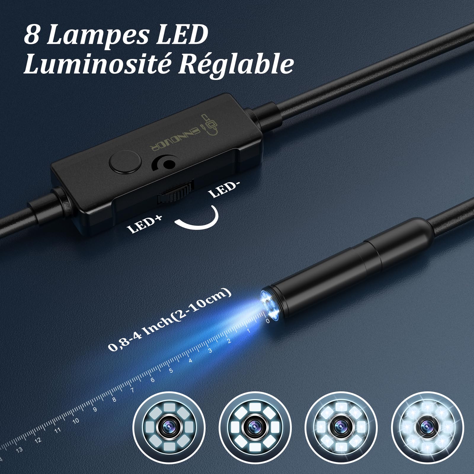 Camera Endoscopique D'inspection 1920P HD Serpent, Caméra de Type C avec 8 lumières LED, Pas de WiFi Camera Inspection Canalisation pour Smartphone Android et iOS, iPad (16,5 FT/5M)
