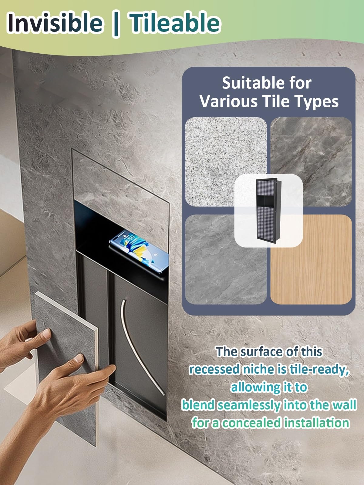 Soporte de papel higiénico empotrado con estante, cubo de basura integrado, organizador de baño, armario de almacenamiento oculto