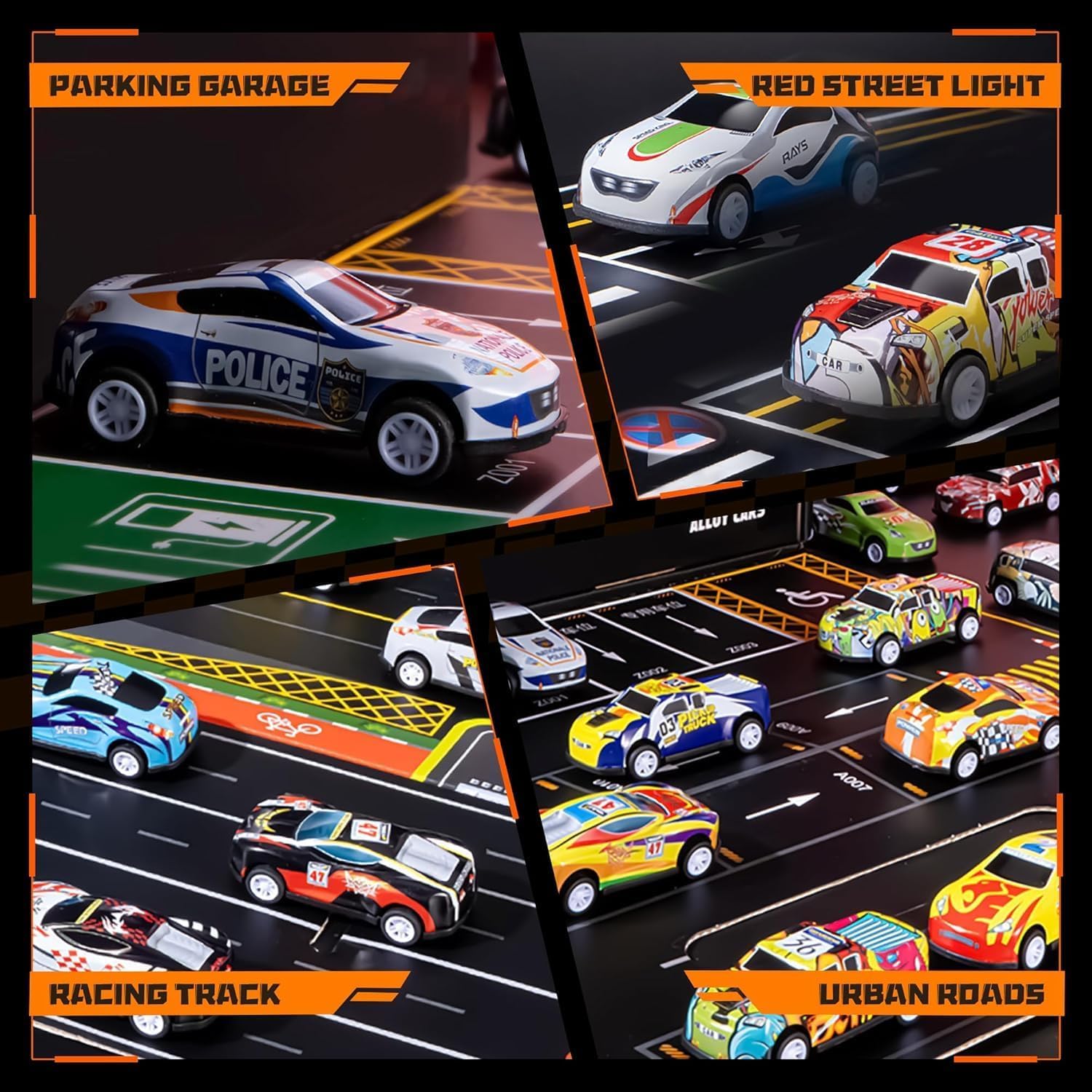 Toy Cars for Kids, 48 Pull Back Race Cars Toys, Container Storage Box, Die Cast Metal Tay Car Set, Racing Pattern, Race Car Party Favors, Small Caar for Boys Girls Toddlers 3-8 Years Old.(D) 3