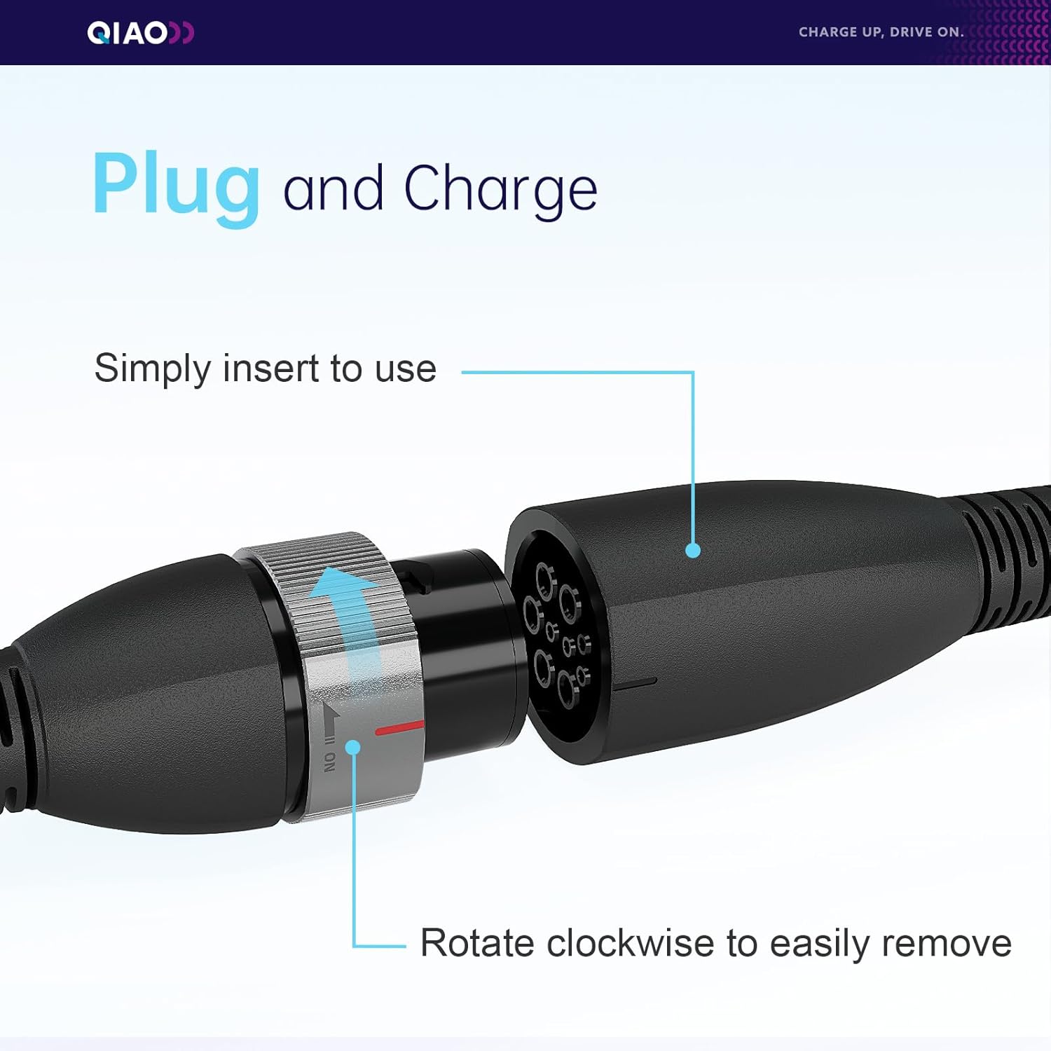 Diagram showing how to plug in and remove the QIAO Q64 adapter