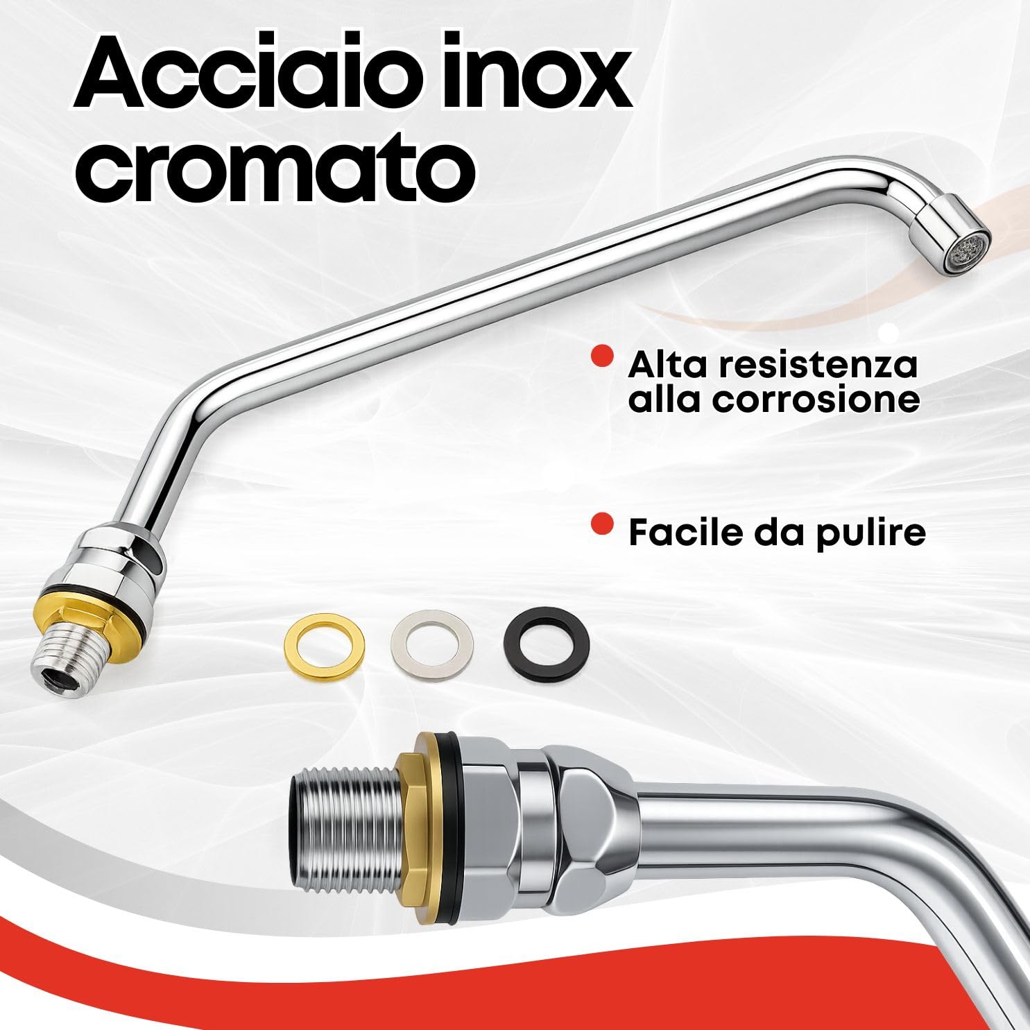 GOLDMAN SERVICE | Beccuccio alto girevole con aeratore per rubinetto a pedale della cucina industriale | Collo di cigno cromato in acciaio inox – Ricambio professionale per Lavelli di ospitalità