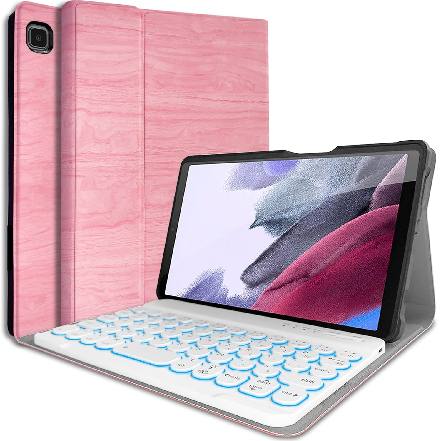 REAL-EAGLE Galaxy Tab A7 Lite 8.7 2021 Backlit Keyboard Case (SM-T220/T225), 7 Color Backlights Detachable Wireless Keyboard Protective Case Cover for Samsung Galaxy Tab A7 Lite 8.7 Inch, Pink