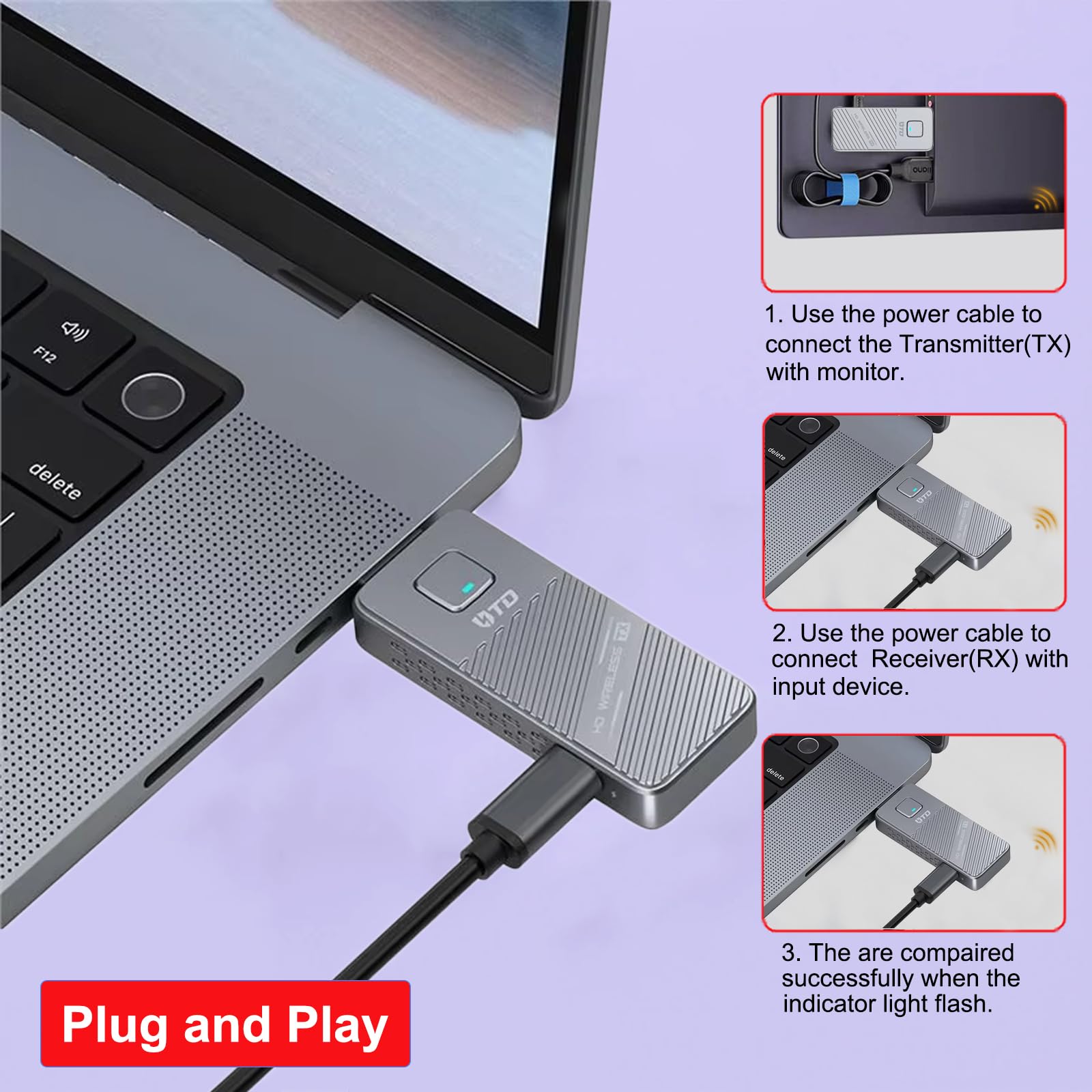 HDMI Transmisor y Receptor inalámbrico, Extensor HDMI de 165FT/50m, decodificación 4K y Salida 1080P, portátil Plug&Play de 5G+2.4G para transmitir Video y Audio a un Monitor Desde Laptop/PC/TV Box