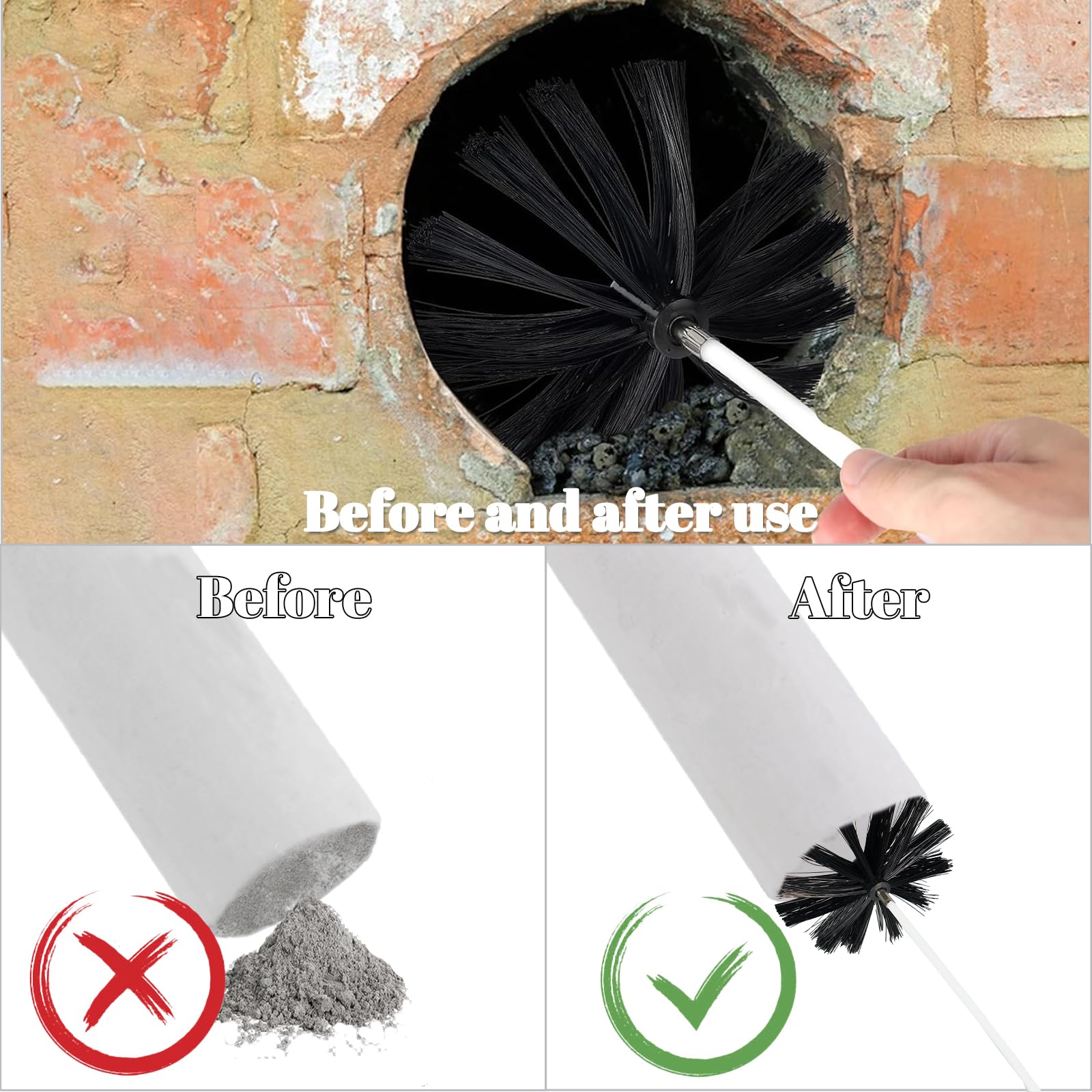 Kit Pulizia Canna Fumaria ZLLZPZD - 4.8m Con 12 Verghi, Spazzole Ø200mm, Per Camini/Stufe/Asciugatrici - Foto 8