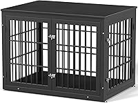 Vista 24 de Mueble de jaula de perro resistente de 26 pulgadas para perros pequeños, mesa auxiliar decorativa para casa de mascotas, muebles de madera para Negro