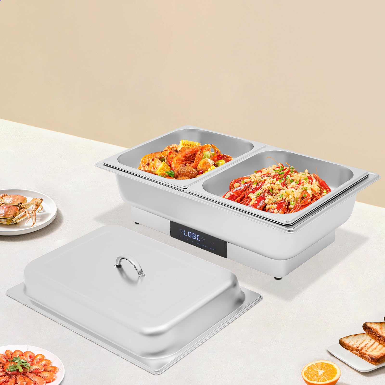 Scaldavivande elettrico in acciaio inox, con controllo della temperatura, touchscreen, 600 W, 9 l, per buffet, feste, catering