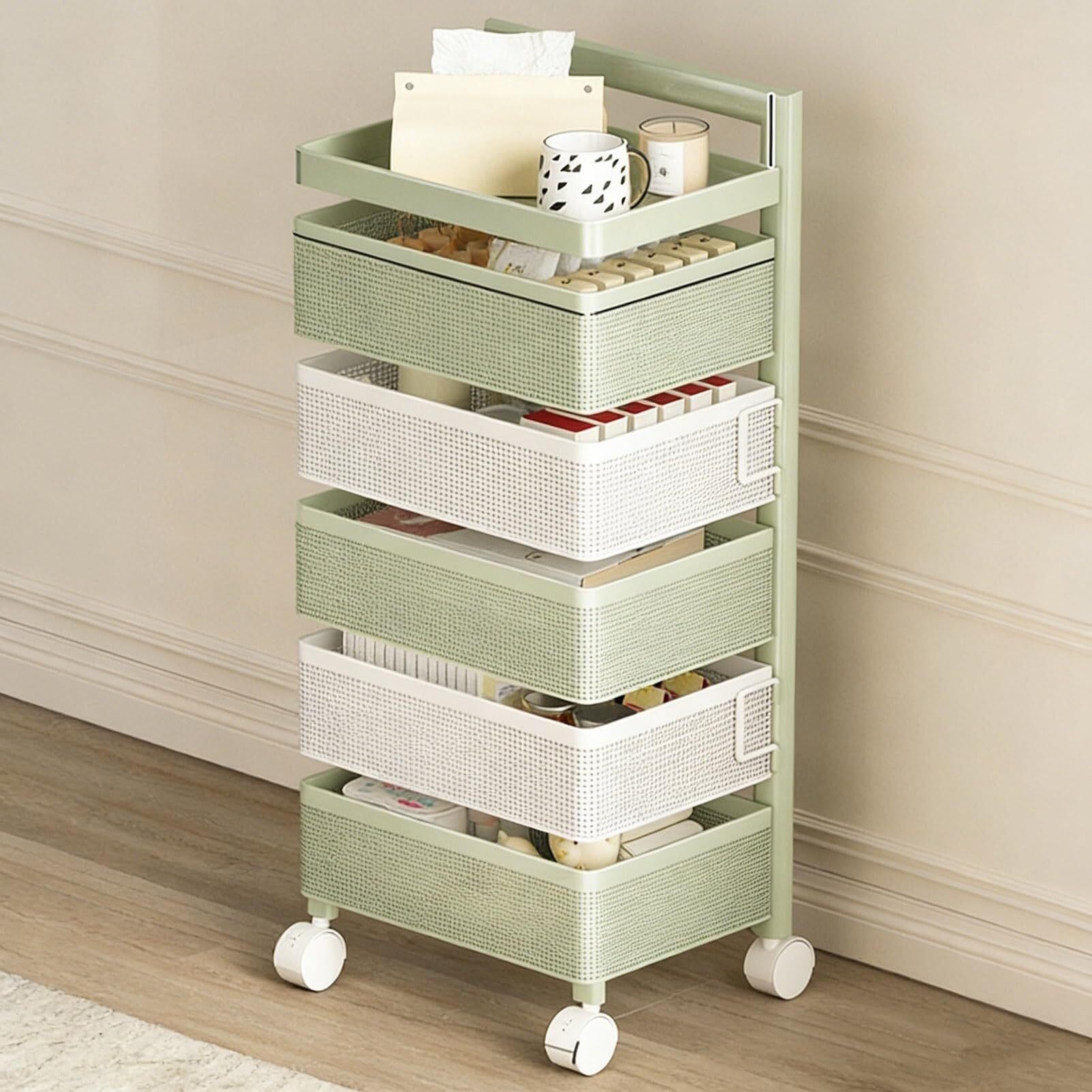 Carrito de cocina estrecho de varios niveles con ruedas para organizar rincones