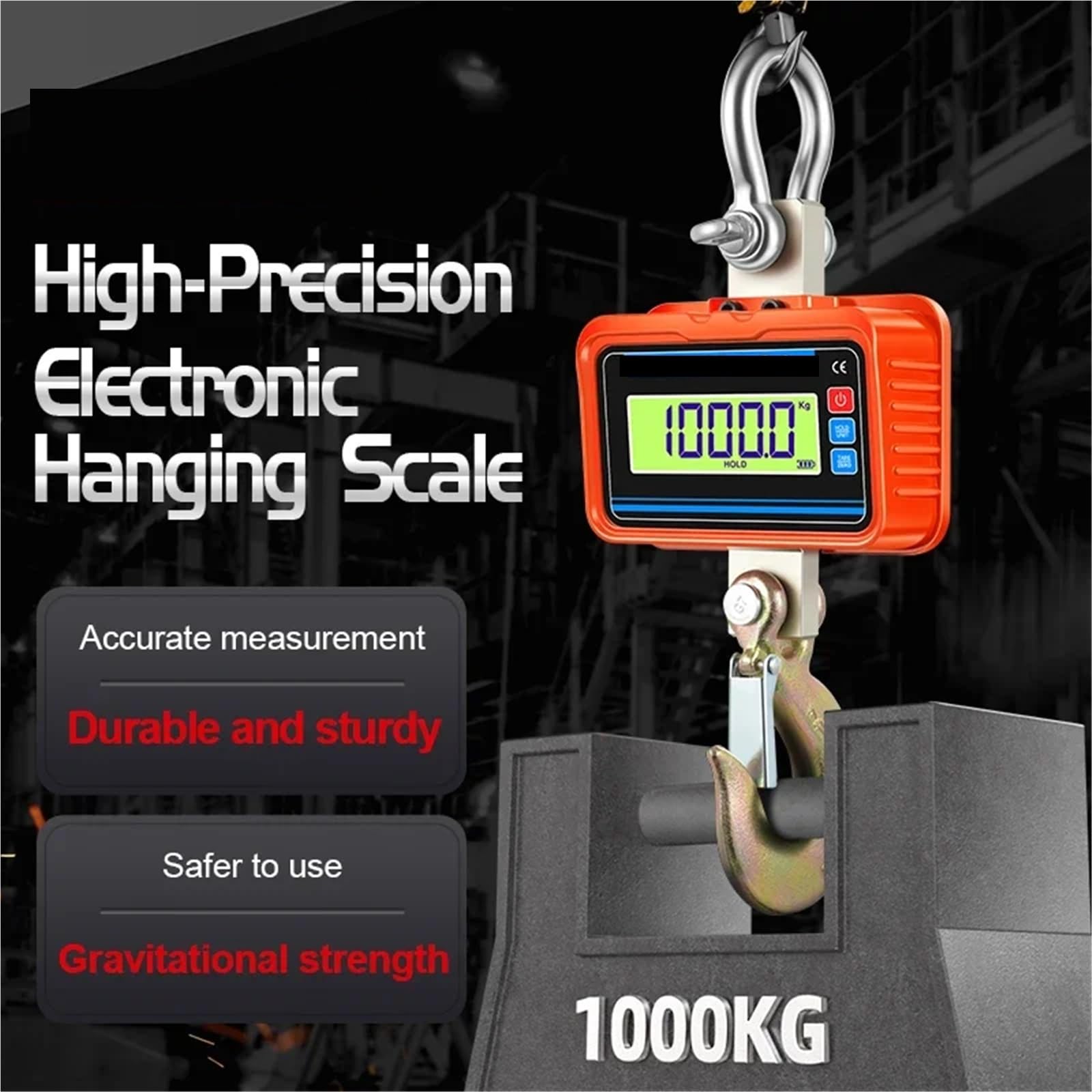 Báscula Colgante Digital, Báscula de grúa de 3000 kg con gancho de acero pesado y pantalla electrónica for colgar.(Oranje)