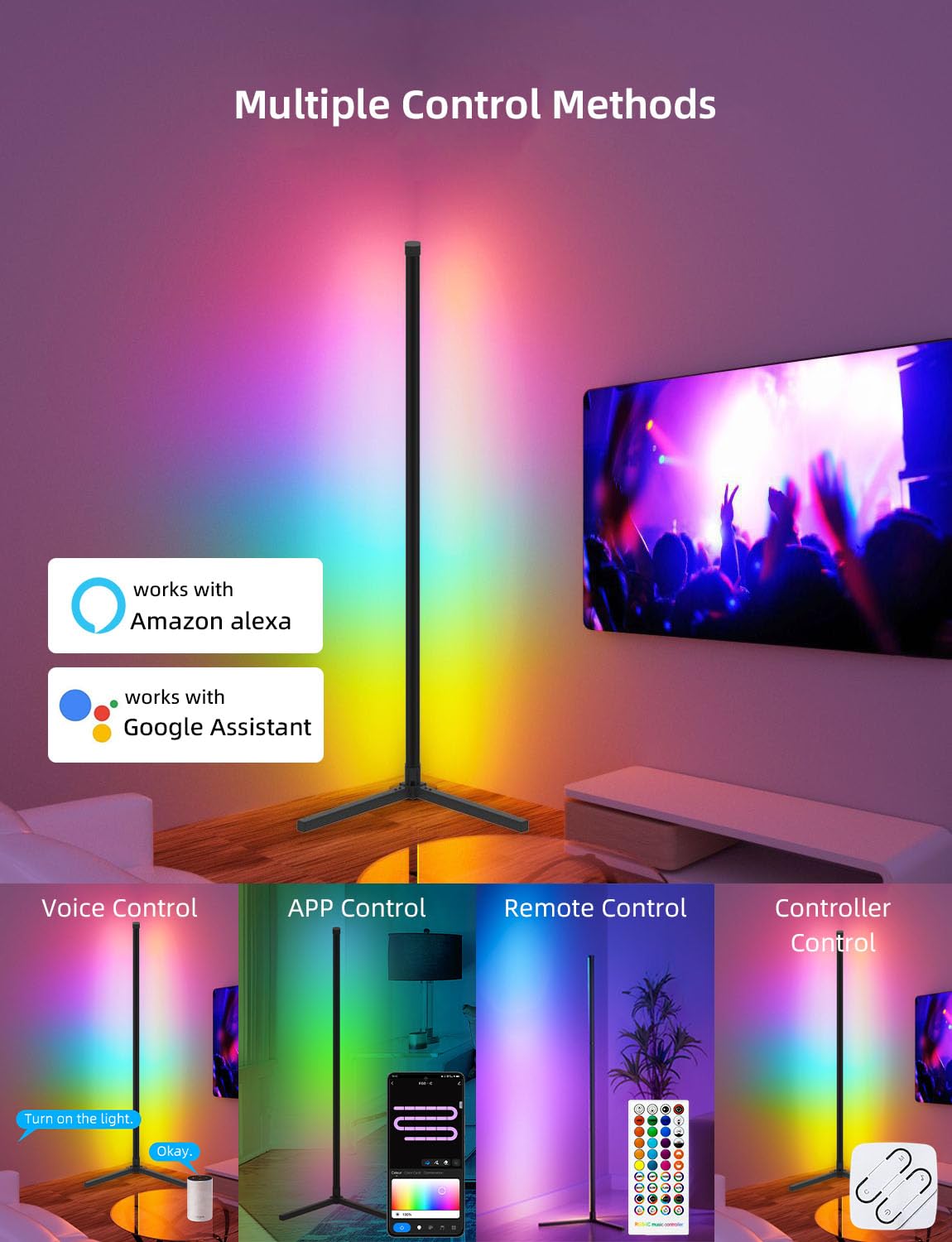 Lampada Da Terra Smart LED 155cm | 16 Milioni Colori, Dimmerabile | Compatibile Alexa/Google Home