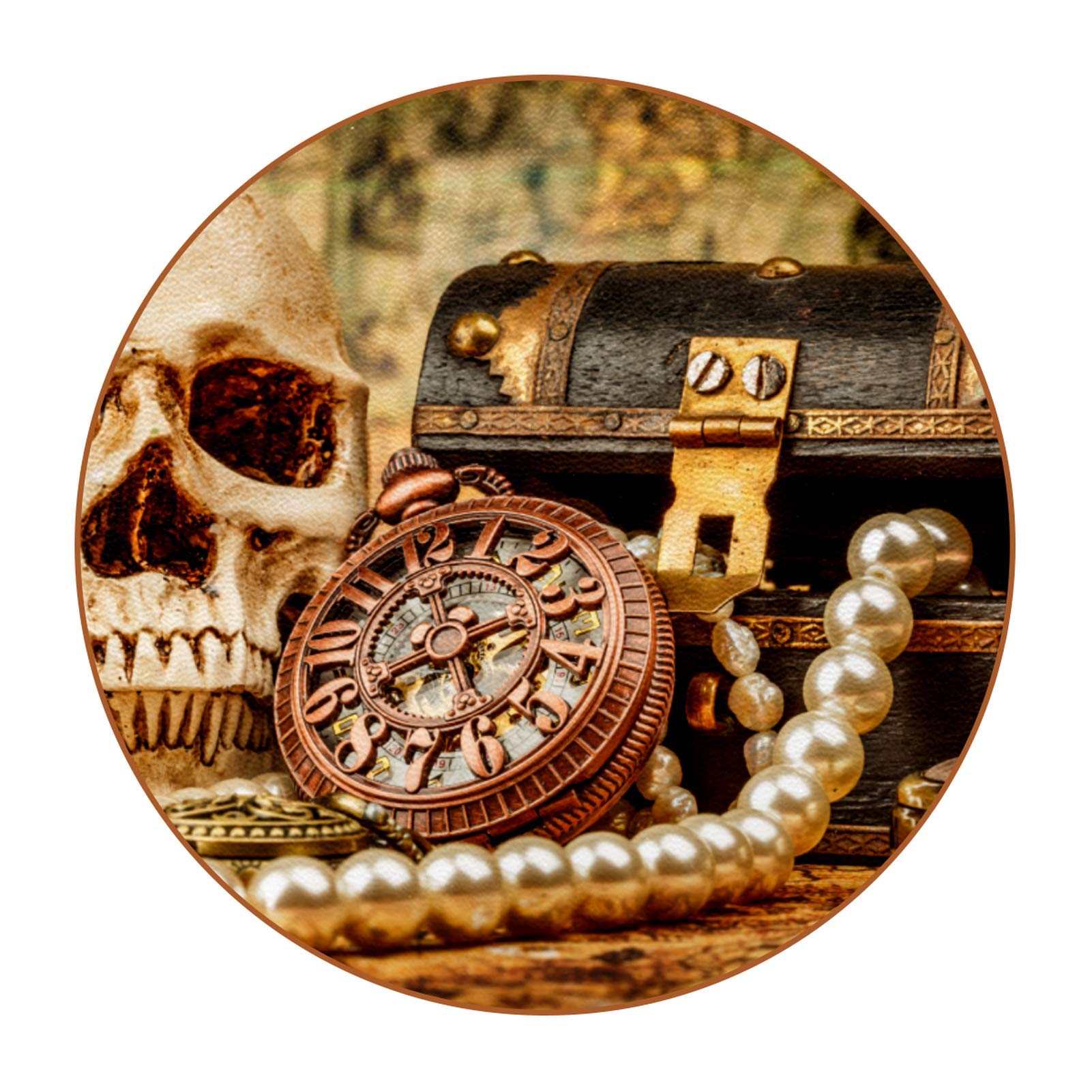 BennigiryCompass Skull Treasure Leather Coasters Round Heat-Resistant Cup Mats Coffee Mug Glass Cup Place Mats, 6 Pieces