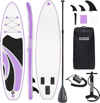 SUDOO 10FT/10.6FT Inflatable Stand Up Paddle Board SUP, Paddle Boards For Adults, EVA Deck, Shoulder Strap, Paddle, Lightweight Complete Kit for Beginners Surfing
