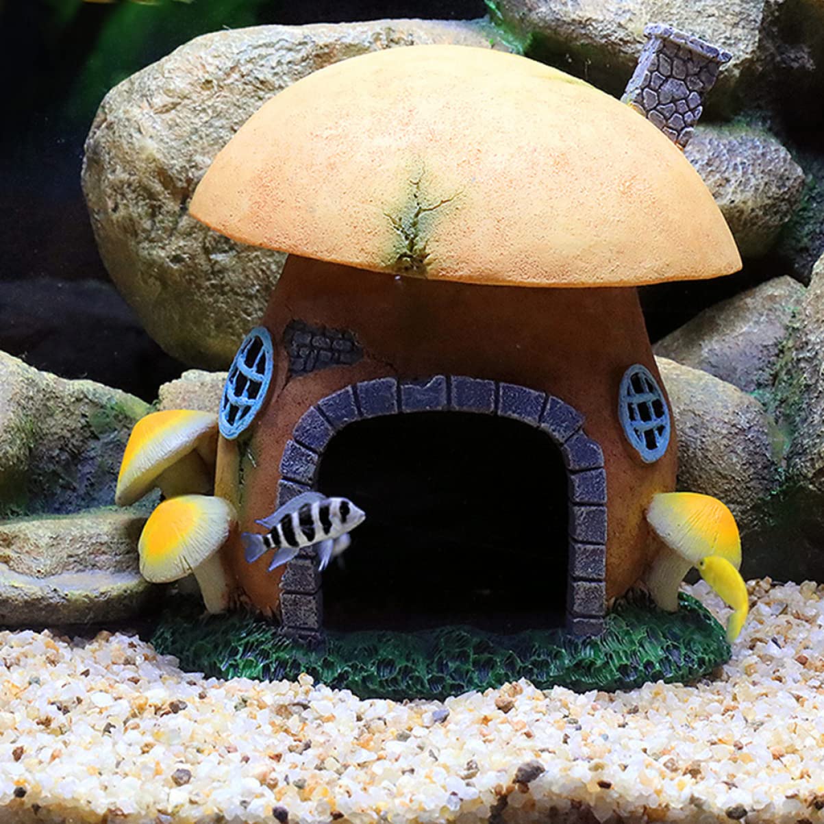 POPETPOP Cachette Décorative en Résine Verte pour Aquarium et Terrarium, Grotte Facile à Déplacer Décoloration, pour Poissons et Reptiles