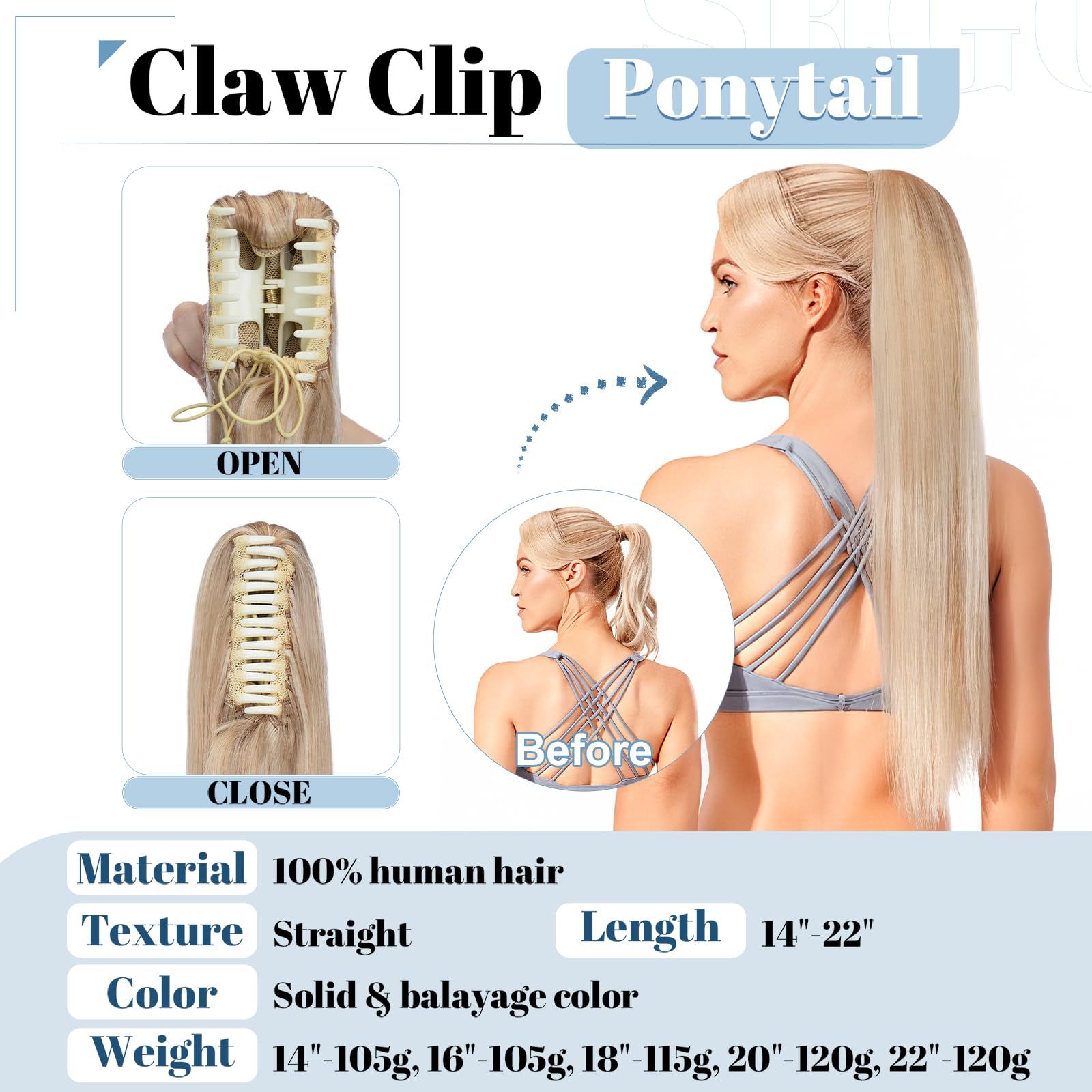 SEGO Ponytail Extension Echthaar Pferdeschwanz Zopf Clip in Haarteil Haarverlängerung 100% Remy Haar mit Klammer Honigblond/Hellblond #18p613 14"(35cm)-105g