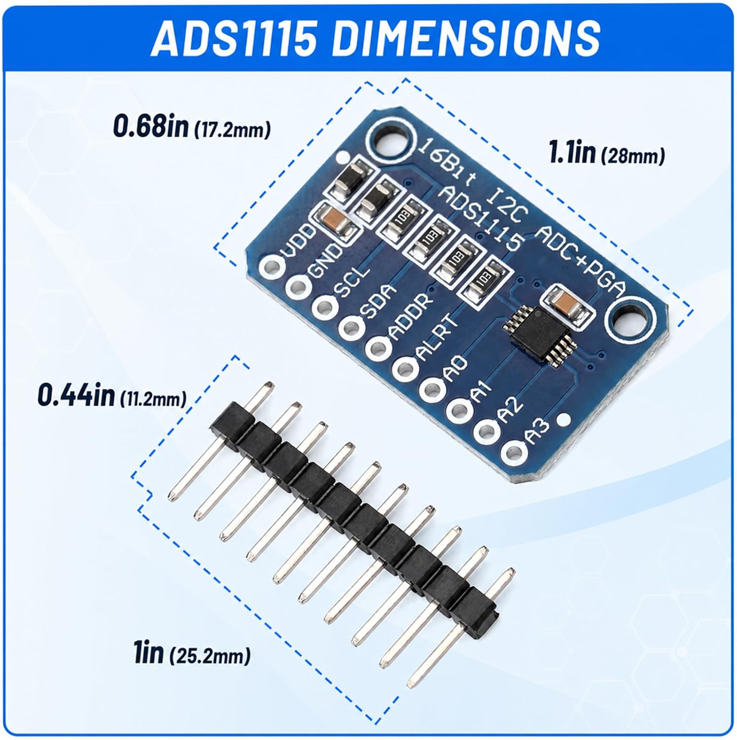3-Pack ADS1115 16-Bit ADC Converter, 4-Channel I2C | Programmable gain amplifier, 2.0-5.5V, 8-860 samples per second, compatible with Arduino, Raspberry Pi