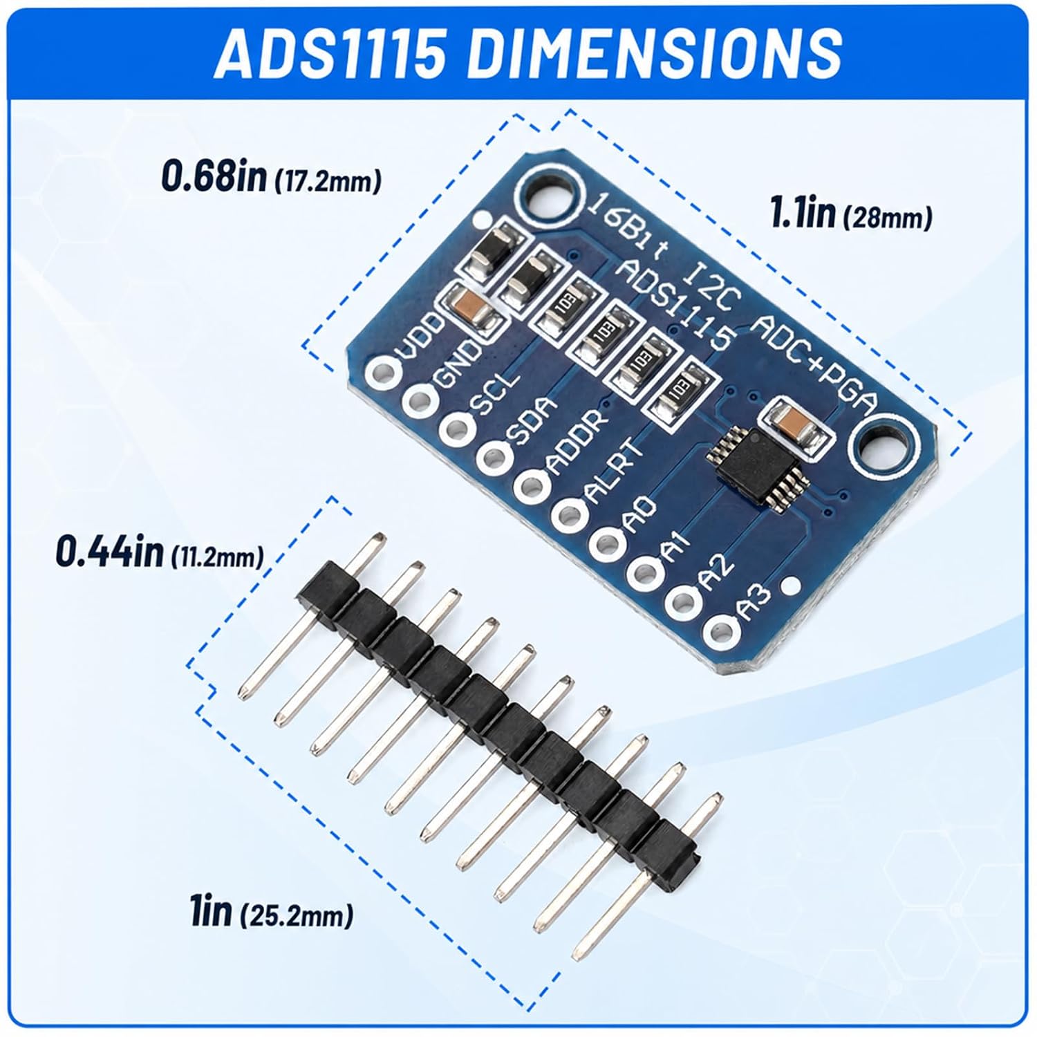 6-Pack ADS1115 16-Bit ADC Converter, 4-Channel I2C | Programmable gain amplifier, 2.0-5.5V, 8-860 samples per second, compatible with Arduino, Raspberry Pi