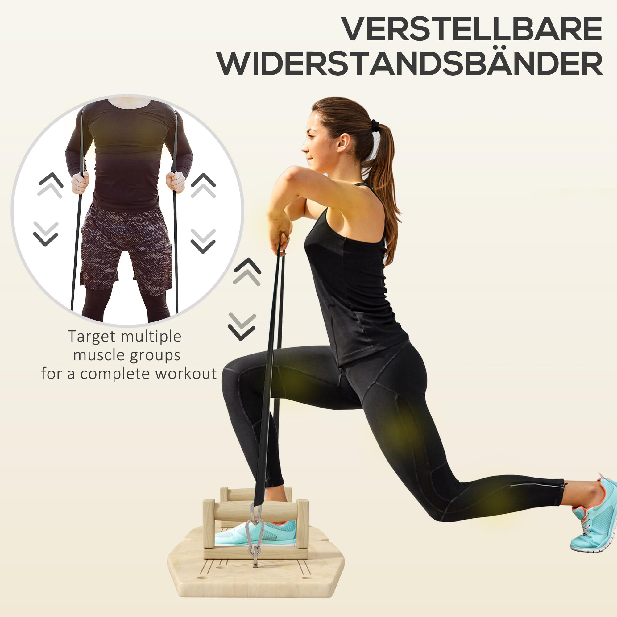 SPORTNOW Liegestützgriffe aus Holz Fitness Parallettes 11 Übungen Natur