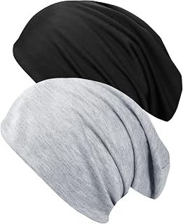 Slouchy Beanie for Women and Men, Thin Beanie Hat Baggy Long Skull Cap Soft Sleep Chemo Fashion Dwarf Hats 2 Pack