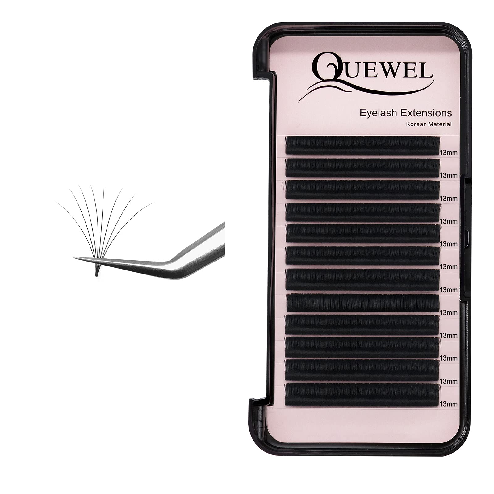 QUEWEL Volume Lash Extensions 0.10mm Curl Curl 13mm Rapid Blooming Easy Fan Matte Black|0.05/0.07/0.10/0.12mm C/D Curl Single 8-18mm Mix 8-15mm 9-16mm|(0.10-C-13mm)