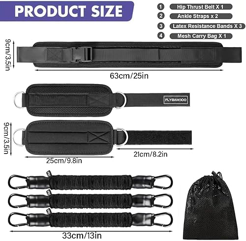 Miniatura 2 de Cinturón de empuje de cadera para pesas y bandas de resistencia de tobillo con puños para entrenamiento, cinturón de empuje de cadera para