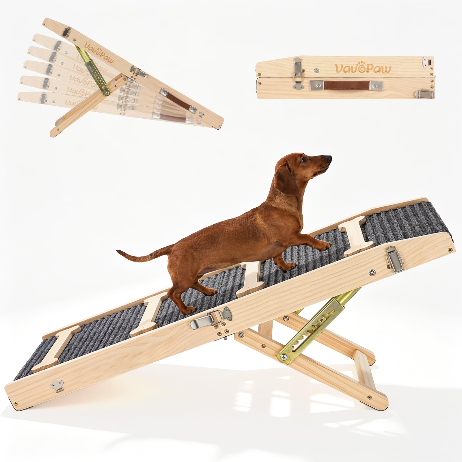 VavoPaw Hunderampe für Sofa und niedrige Möbel, Rampe für Kleine Hunde bis 15 kg, 7 Einstellbar Höhe von 2,4"-18,5" mit rutschfest Matte, Tragbar Hundetreppe für Sofa Couch Treppe