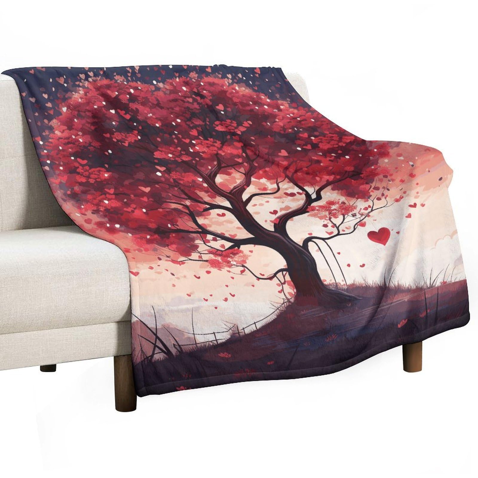 Couverture en flanelle arbre d'amour douce pour canapé et lit 127x152 cm