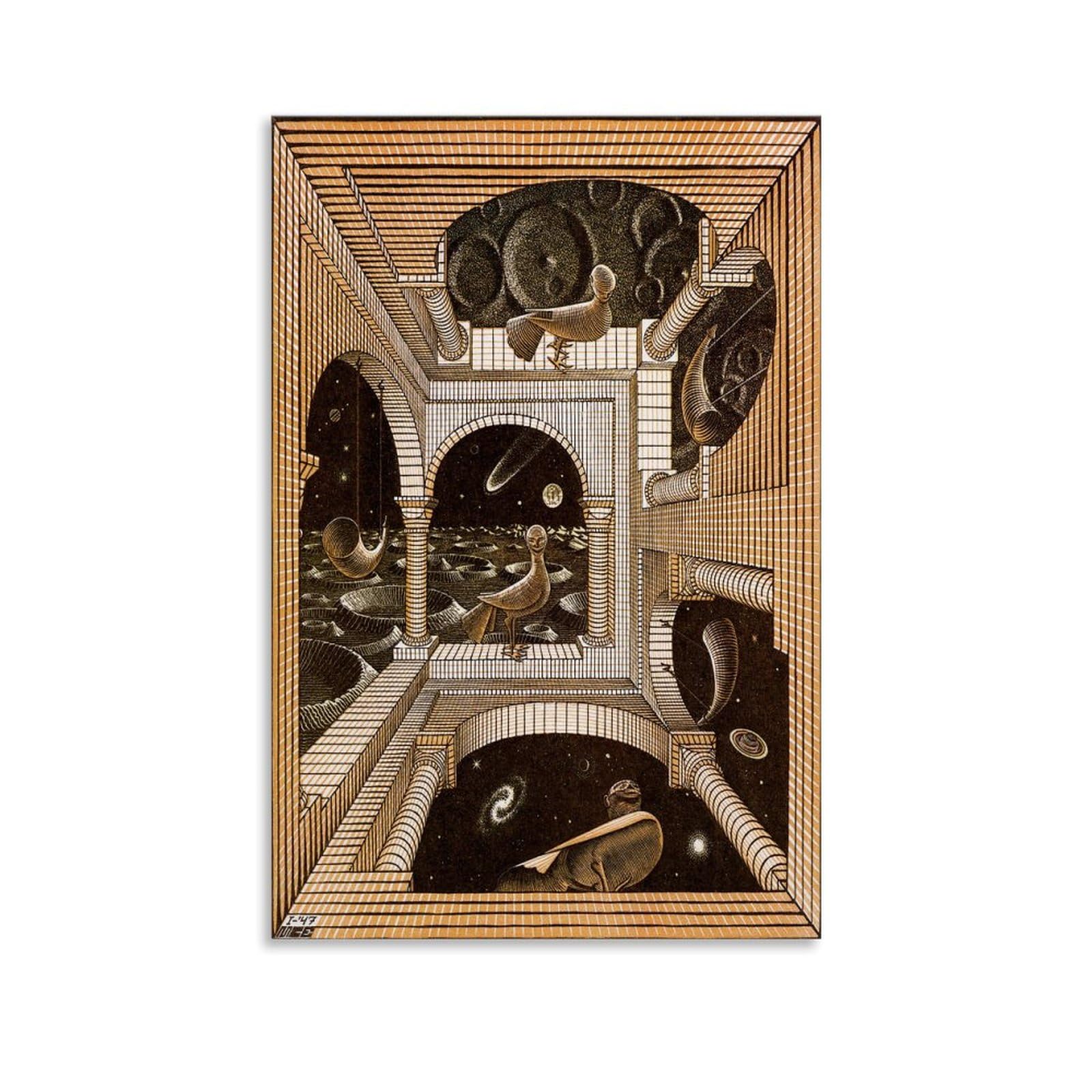WurBu M.C. Escher Graphic Artist Painter Artwork【Other World】 Printed Posters Picture Print Wall Art Painting Canvas Artworks Gift Idea Room Aesthetic 16x24inch(40x60cm)