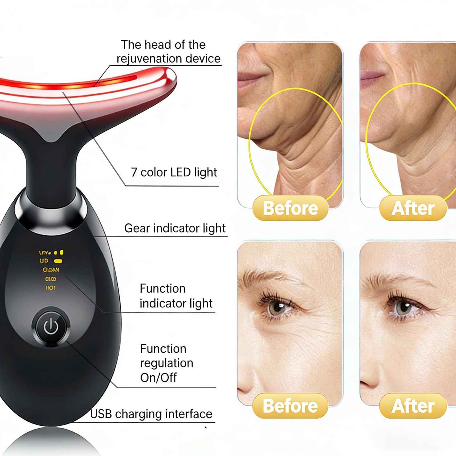 clear & lift,Gesichtsmassagegerät, 7 LED Lichtmodelle & 45°C Konstante Erwärmung, EMS Elektrisch V Shape Facial Lift, Gua Sha Face Massager