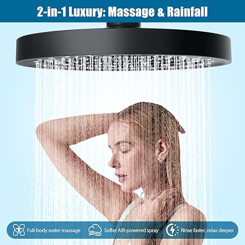 Miniatura 4 de Cabezal de ducha de alta presión de 10 pulgadas con filtros, cabezales de ducha de lluvia negros para eliminar el cloro, cabezal de ducha filtrado