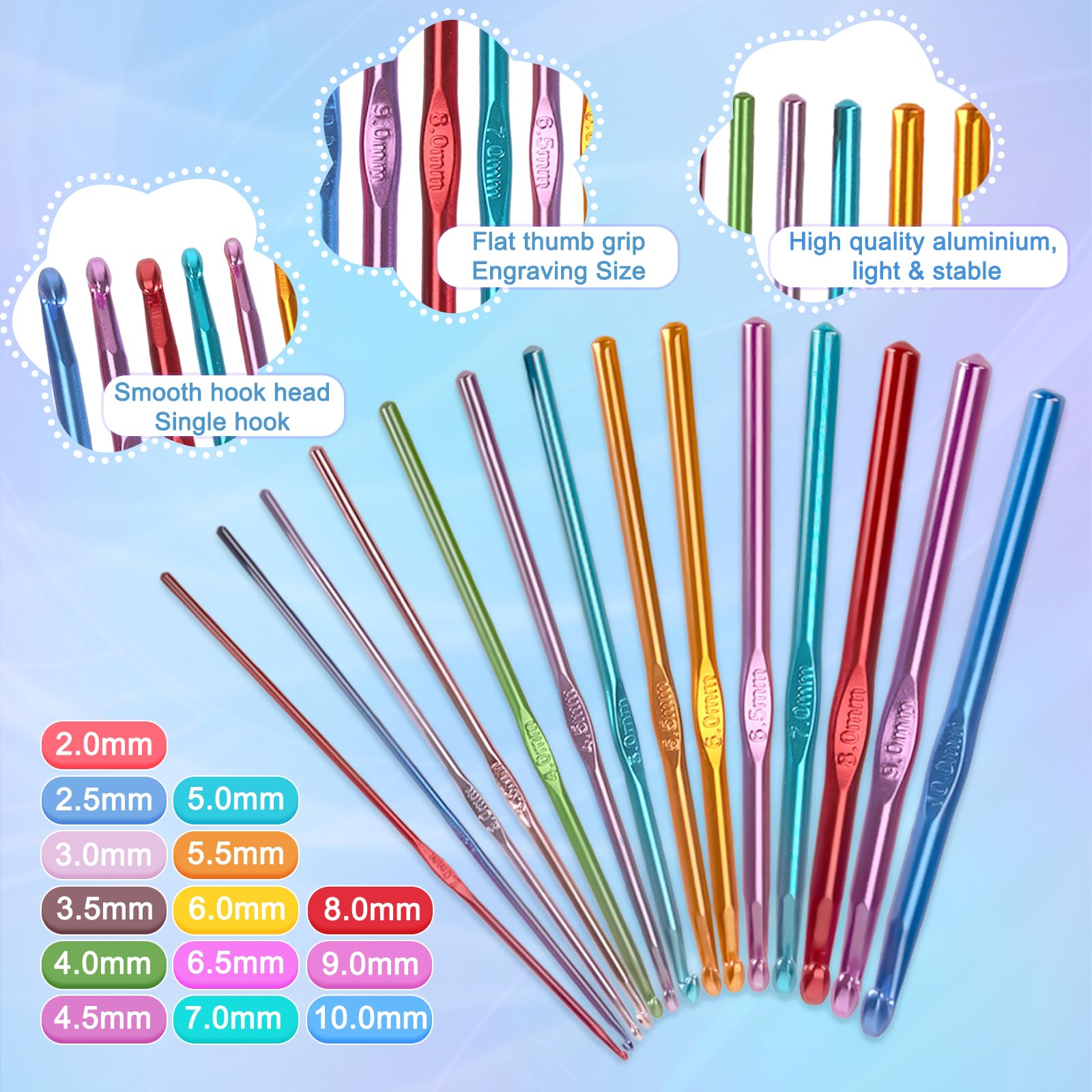 KIMIGO 193 Pezzi Kit Uncinetto Principianti,set di uncinetti con 15 lana,Kit Principianti,accessori all'uncinetto,uncinetti ergonomici con manico morbido e ago in metallo, 2,0 – 10 mm, pratici