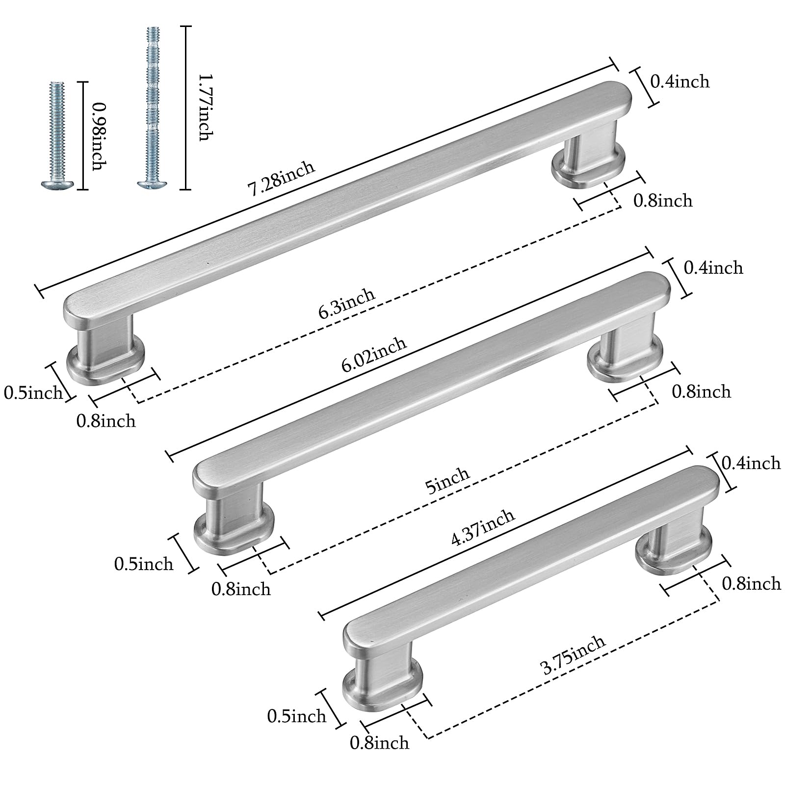 Paquete de 20 tiradores de gabinete de 6-1/4 pulgadas (160 mm) de aleación de aluminio sólido de níquel cepillado para muebles, cajones y cocina.