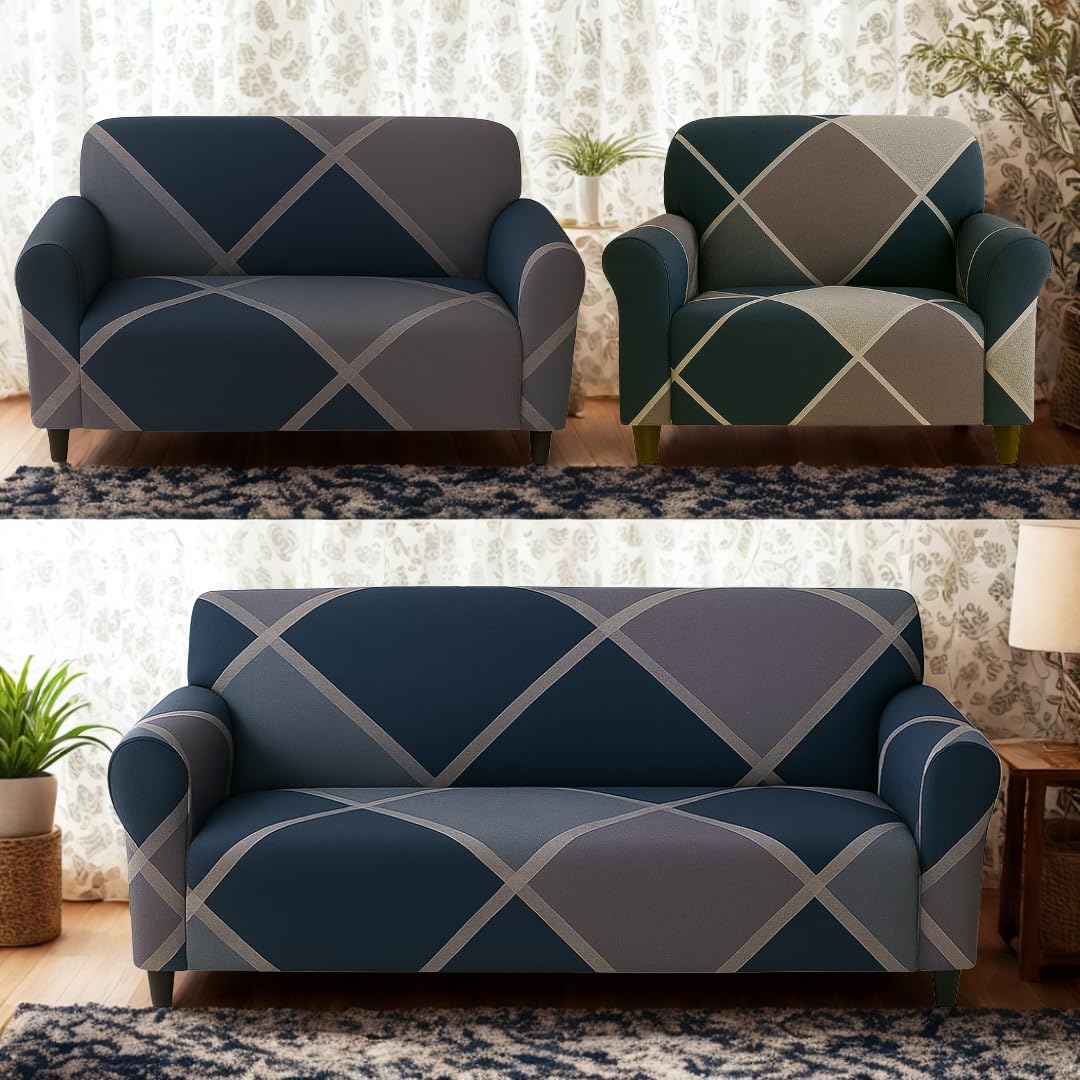 Homerz Premium 6 (3+2+1) Seater Universal Elastic fit Sofa Cover Fully Covered, Non-Slip Sticky Elastic Stretchable Sofa Set Slipcover Protector (Solid Green, 6 (3+2+1) Seater)