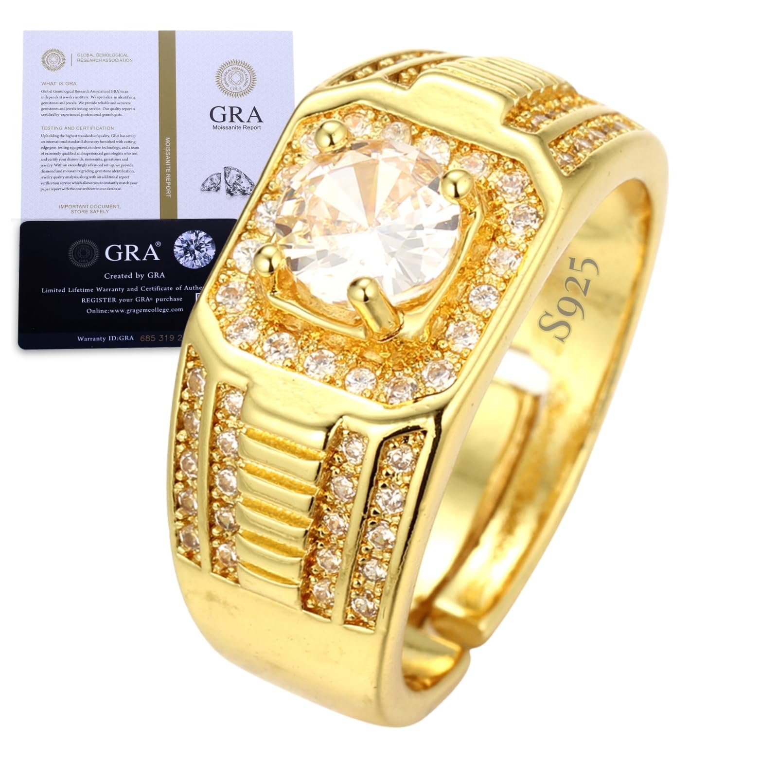 HALUKAKAH Anello in Argento Sterling con Pietra di Moissanite da 1/2 Carato e Certificato,Gioiello di Lusso da 2,0ct,Taglia Regolabile,Regalo Senza Tempo per Marito,Fidanzato,Compleanno,Anniversario