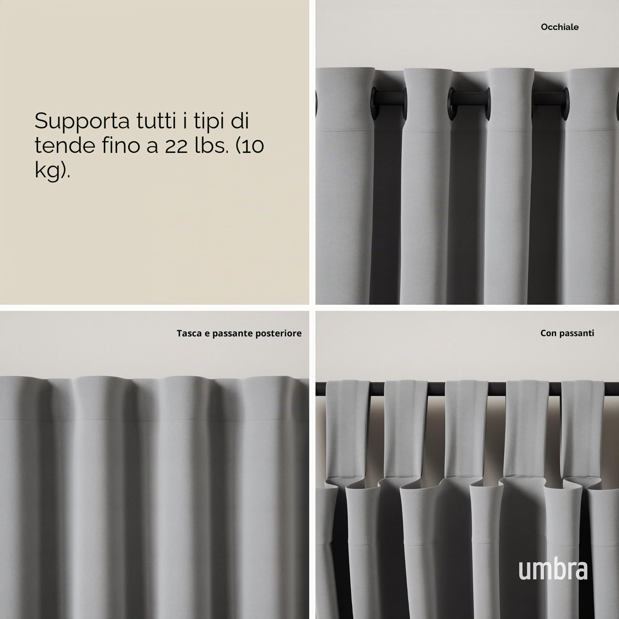 Umbra Ringlet Bastone per Tende Estensibile, 2,5 cm, 107 – 305 cm, 2 Punte, staffe da Parete e Materiale di Fissaggio Inclusi, Lega di Acciaio, Noir Mat, 2.5 cm
