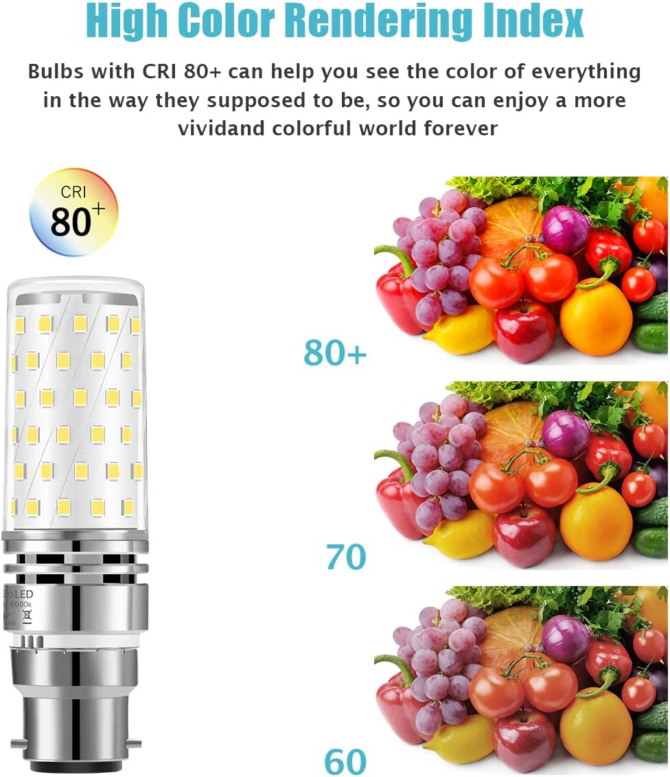 LED Bayonet Bulbs, 12W B22 Corn Bulb Equivalent 100W Halogen B22 Bayonet Cap Bulb, 1200Lm, 6000K Daylight White 4-Pack