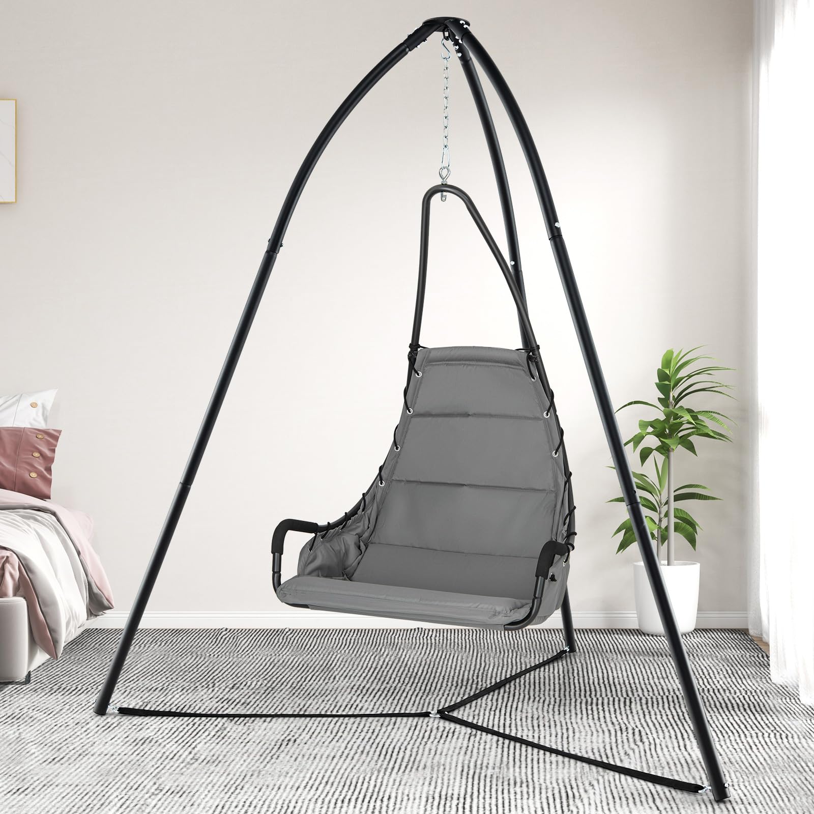 GOPLUS Support de Hamac, Pied de Fauteuil Suspendu, Cadre en Métal Robuste, Support de Balançoire Intérieur et Extérieur, Capacité 200 kg, Support de Chaise Œuf, pour Patio, Jardin