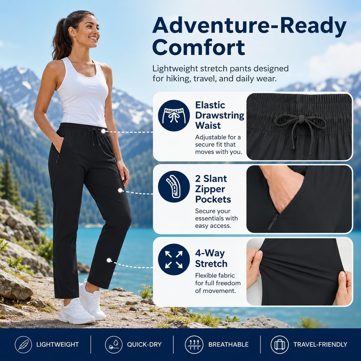 Women's Stretchy Lightweight Quick Dry Hiking Workout Track Pants