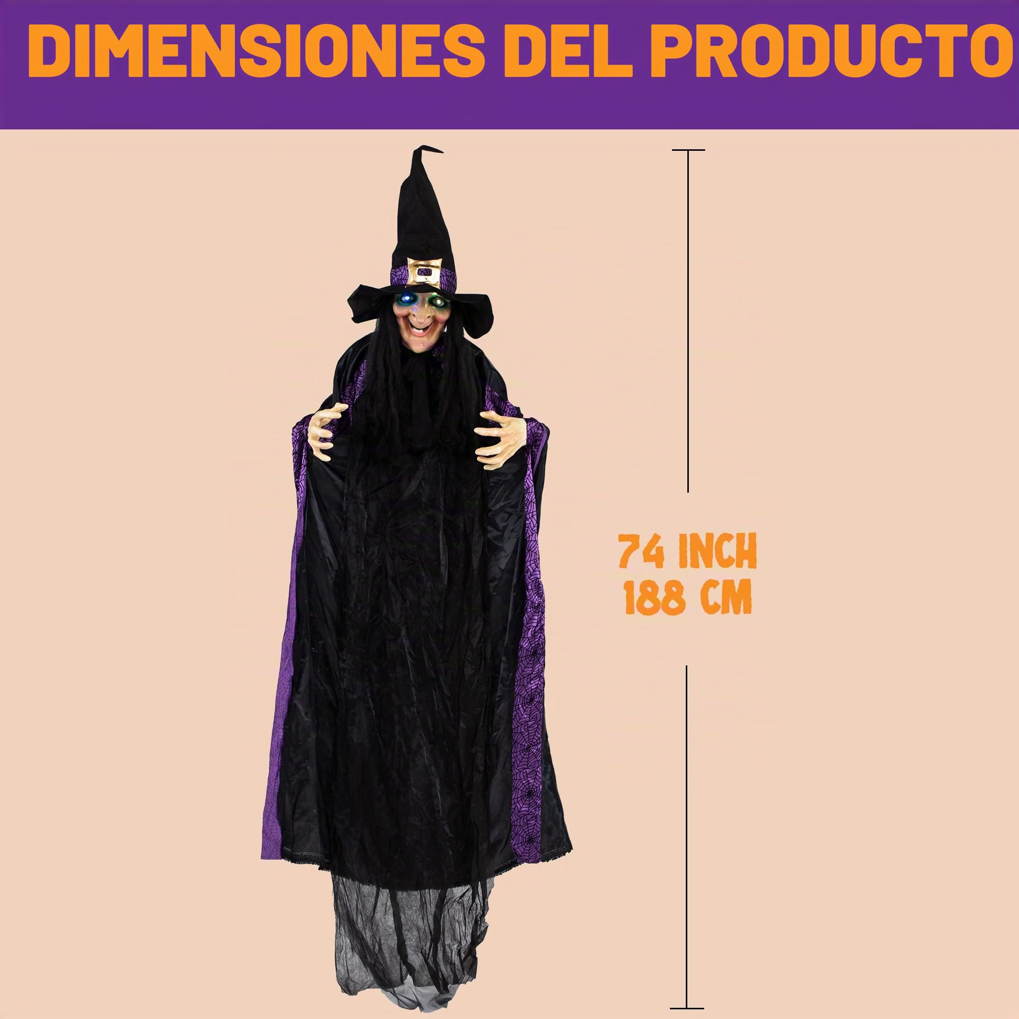 JOYIN Bruja Colgante de Tamaño Real de 188 cm con Ojos LED y Sonidos Espeluznantes para Decoraciones de Halloween