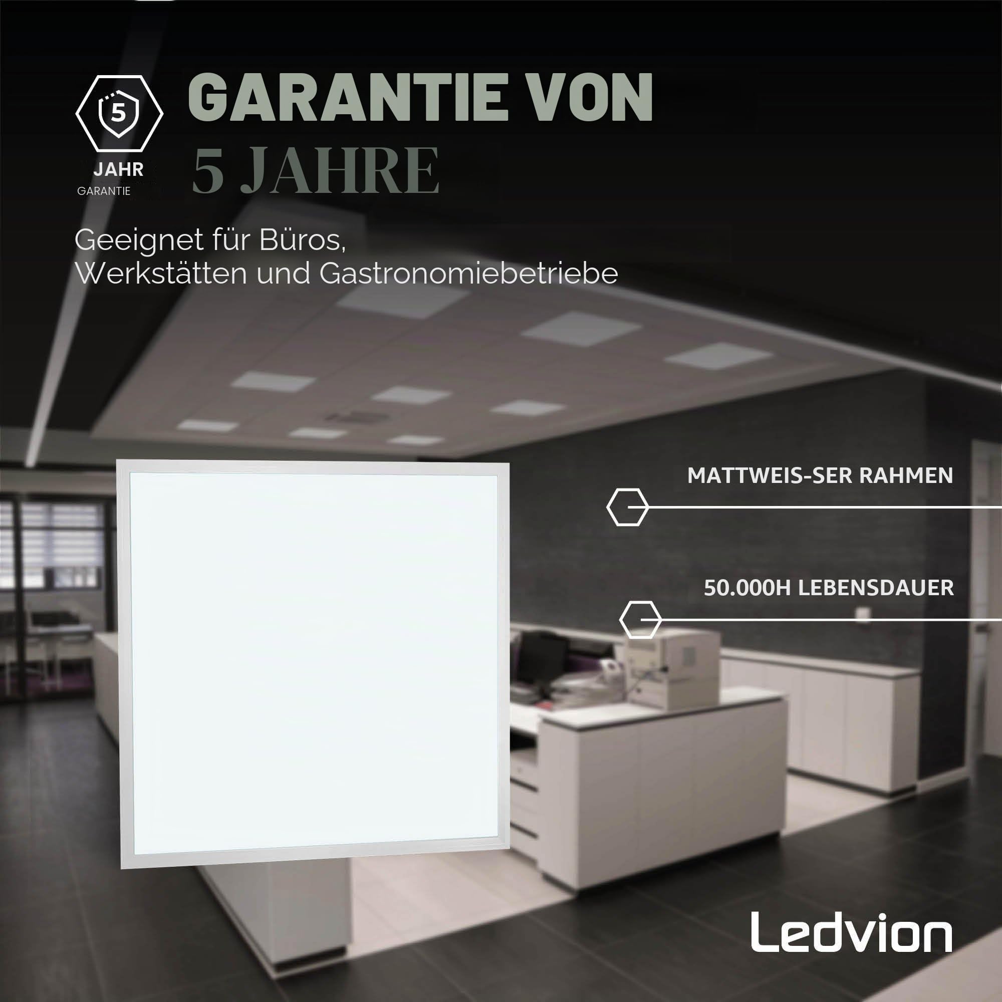 Ledvion - 6x LED Panel, 60x60, 36W, 6500K, 4000 Lumen, Einbau Deckenleuchte, Inkl. LED Treiber mit Schnellanschluss