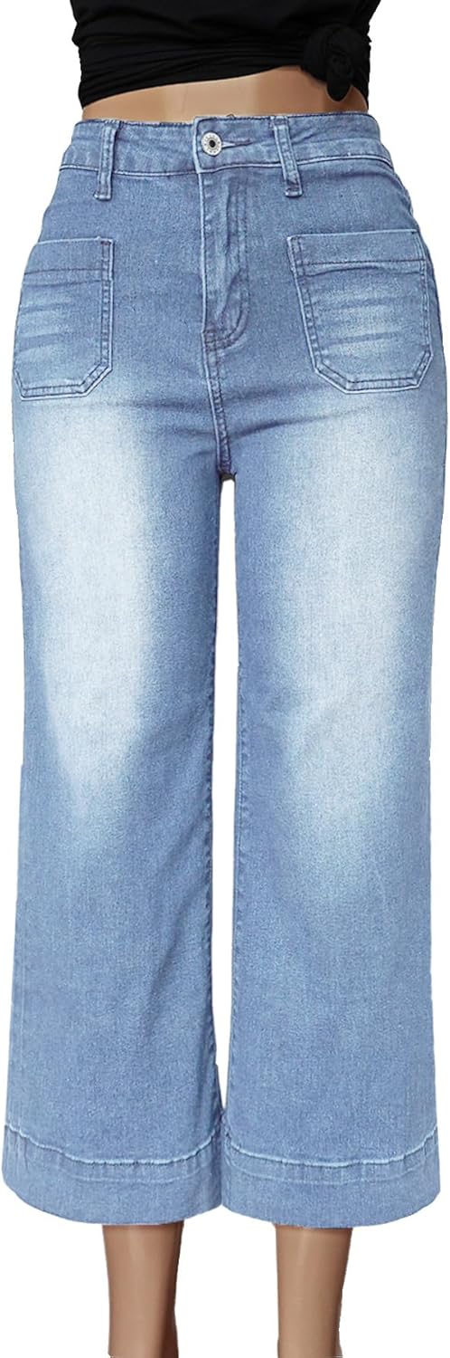 Atditama Wide Leg Jeans for Women Stretch High Waisted Straight Leg Denim Pants Boyfriend Mom Jeans