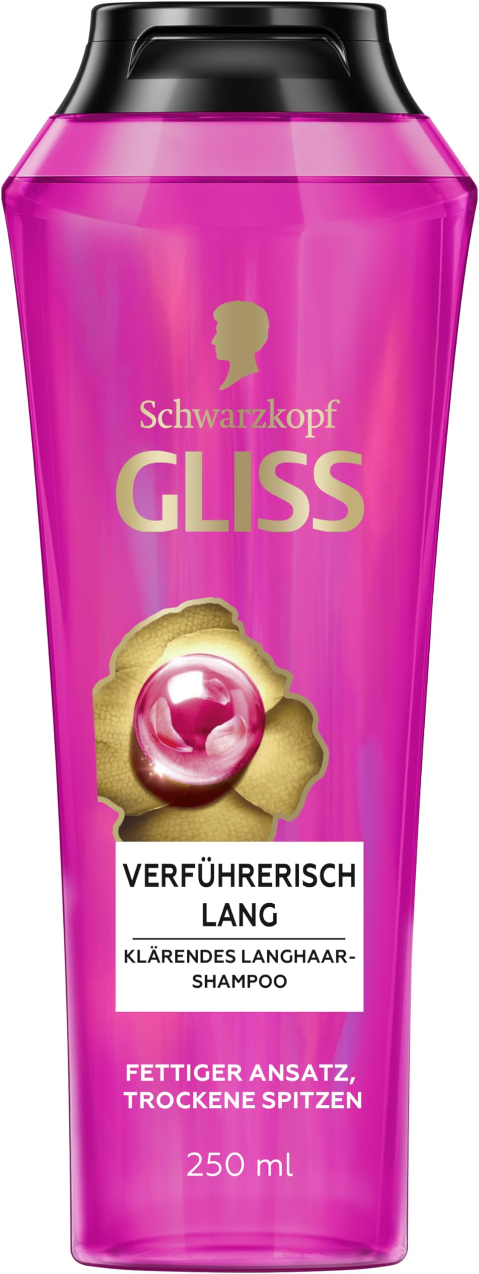 Gliss Shampoo Verführerisch Lang (250 ml), Haarshampoo mit Biotin-Komplex & Pfingstrose, Pflegeshampoo pflegt trockene Spitzen & befreit von fettigem Ansatz